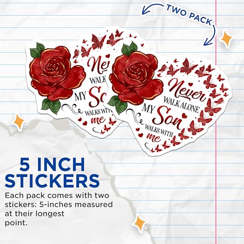 (2 Pack) Heart Shaped Rose Stickers - Motivational Quote Stickers - Son Inspiration Vinyl Decals - 5" On Longest Side - Sticks to Smooth Flat Surfaces - Made in USA - BMCS6135