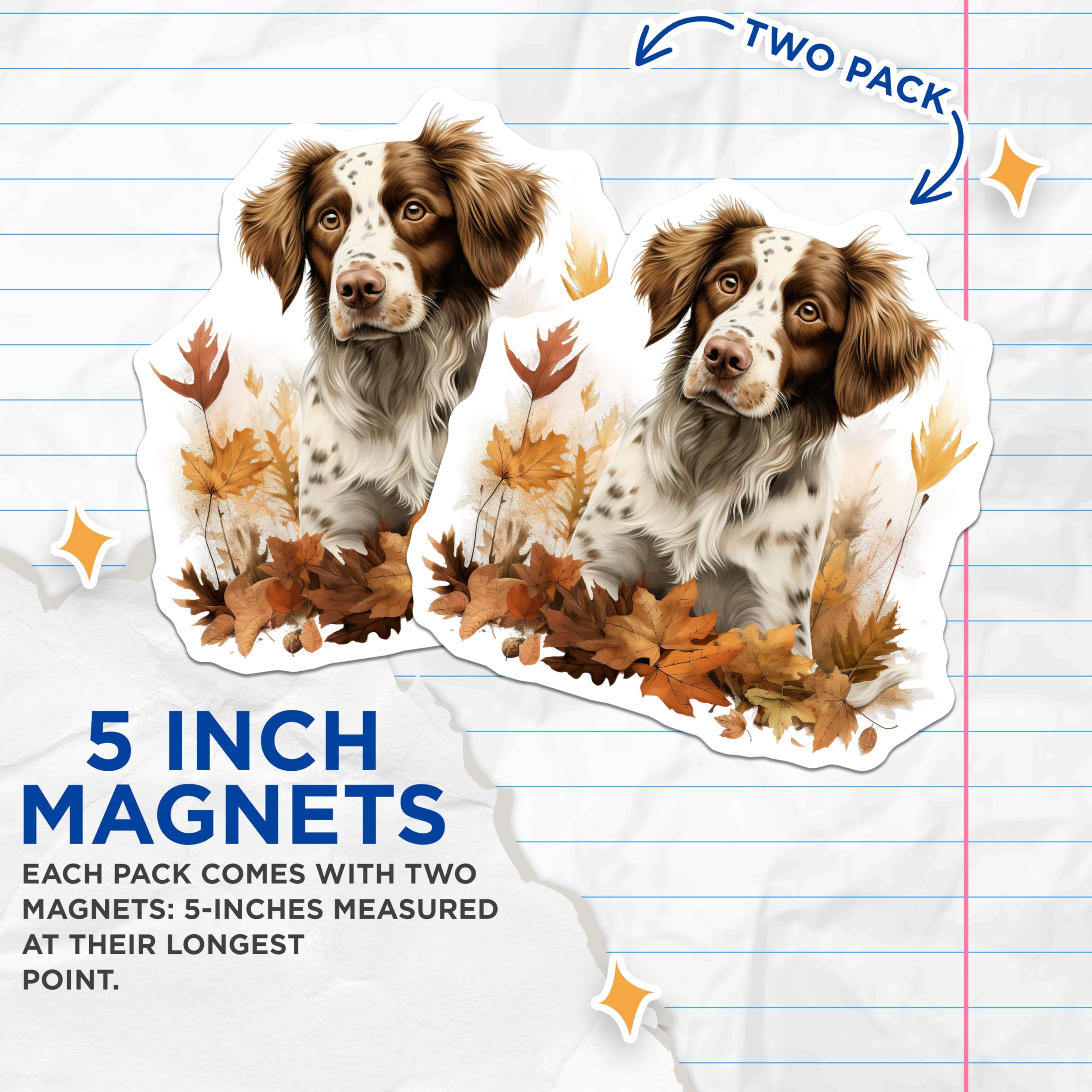 (2 Pack) Brittany Spaniel Dog Magnets - Fall Leaves Decor - Dog Lover Refrigerator Magnet - 5 Inches On Longest Side - Thick Durable Magnet - Made in USA - MAG29345