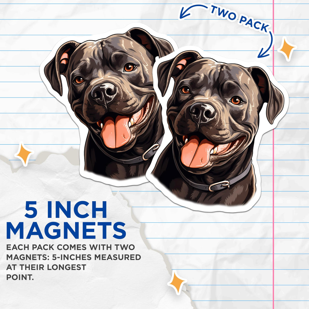 (2 Pack) Smiling Pitbull Magnets - Happy Bully Breed Dog Decor - Pet Lover Car Refrigerator Locker Accessories - 5 Inches On Longest Side - Thick Durable Magnet - Made in USA - MAG29572