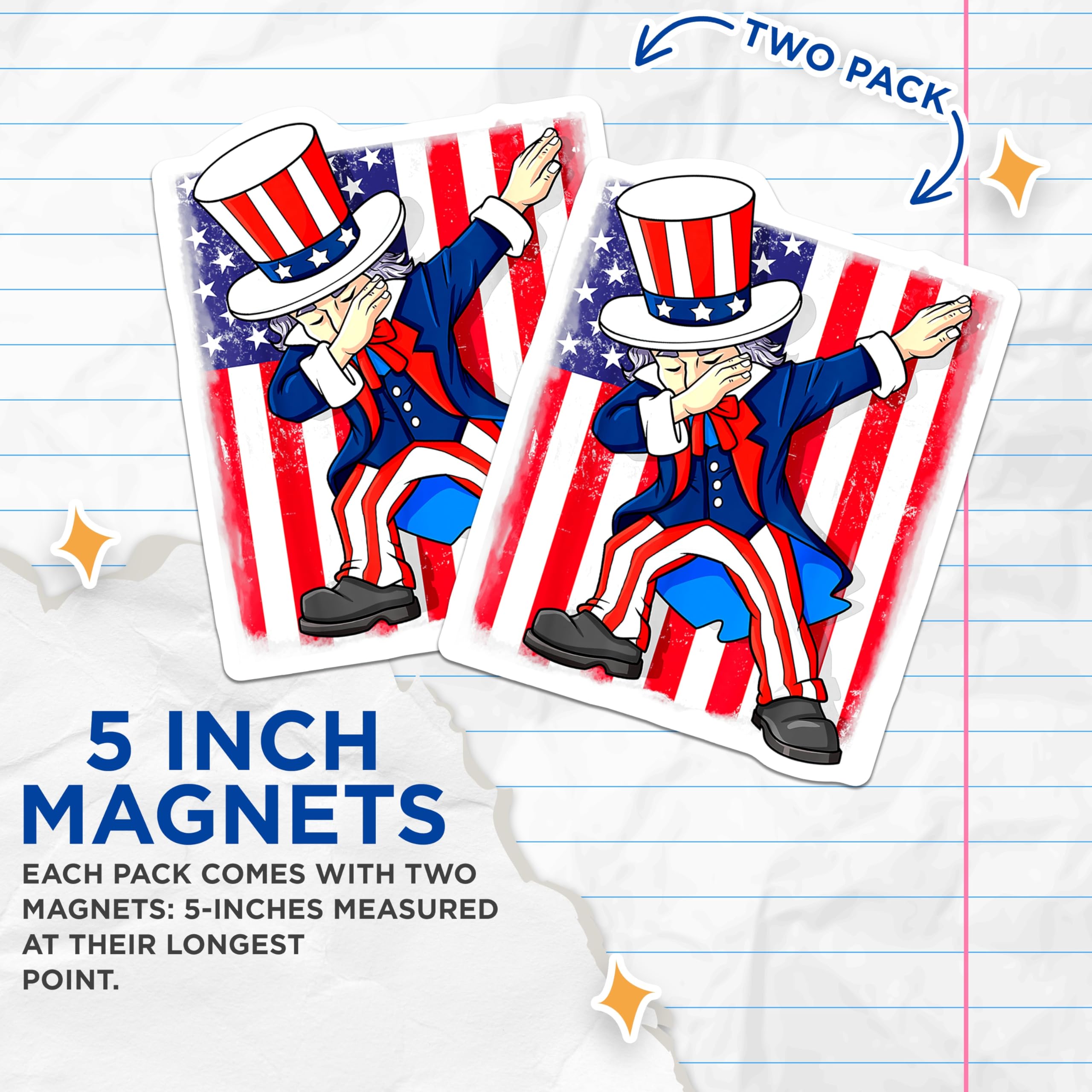 (2 Pack) Uncle Sam Dab Magnets - Patriotic American Humor - USA Refrigerator Decor - Fourth of July Fun - 5 Inches On Longest Side - Thick Durable Magnet - Made in USA - MAG30432