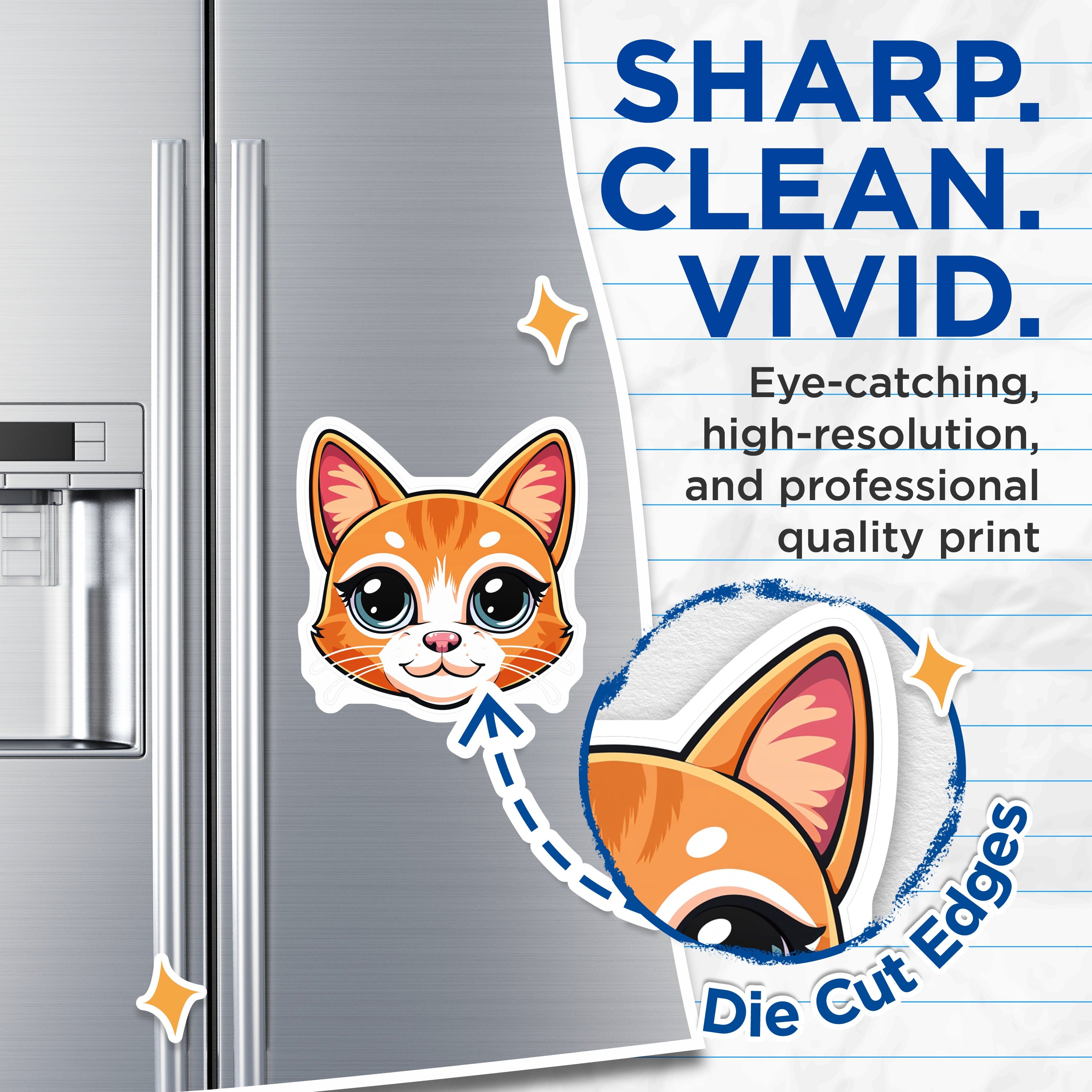 (2 Pack) Cute Orange Cat Magnets - Kawaii Kitty Fridge Magnets - Cartoon Feline Decor for Cat Lovers - 5 Inches On Longest Side - Thick Durable Magnet - Made in USA - MAG36215