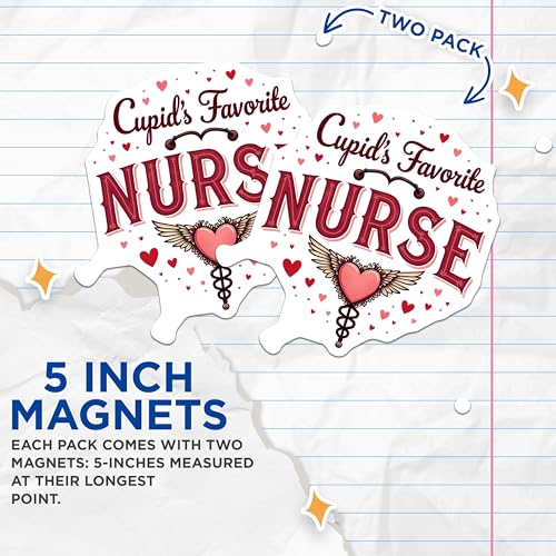 (2 Pack) Cupid's Favorite Nurse Magnets - Heart Nurse Magnets - Valentine's Day Nurse Decor Magnets - 5" On Longest Side - for Cars, Refrigerators, Toolboxes, Lockers - Made in USA BMCS3109