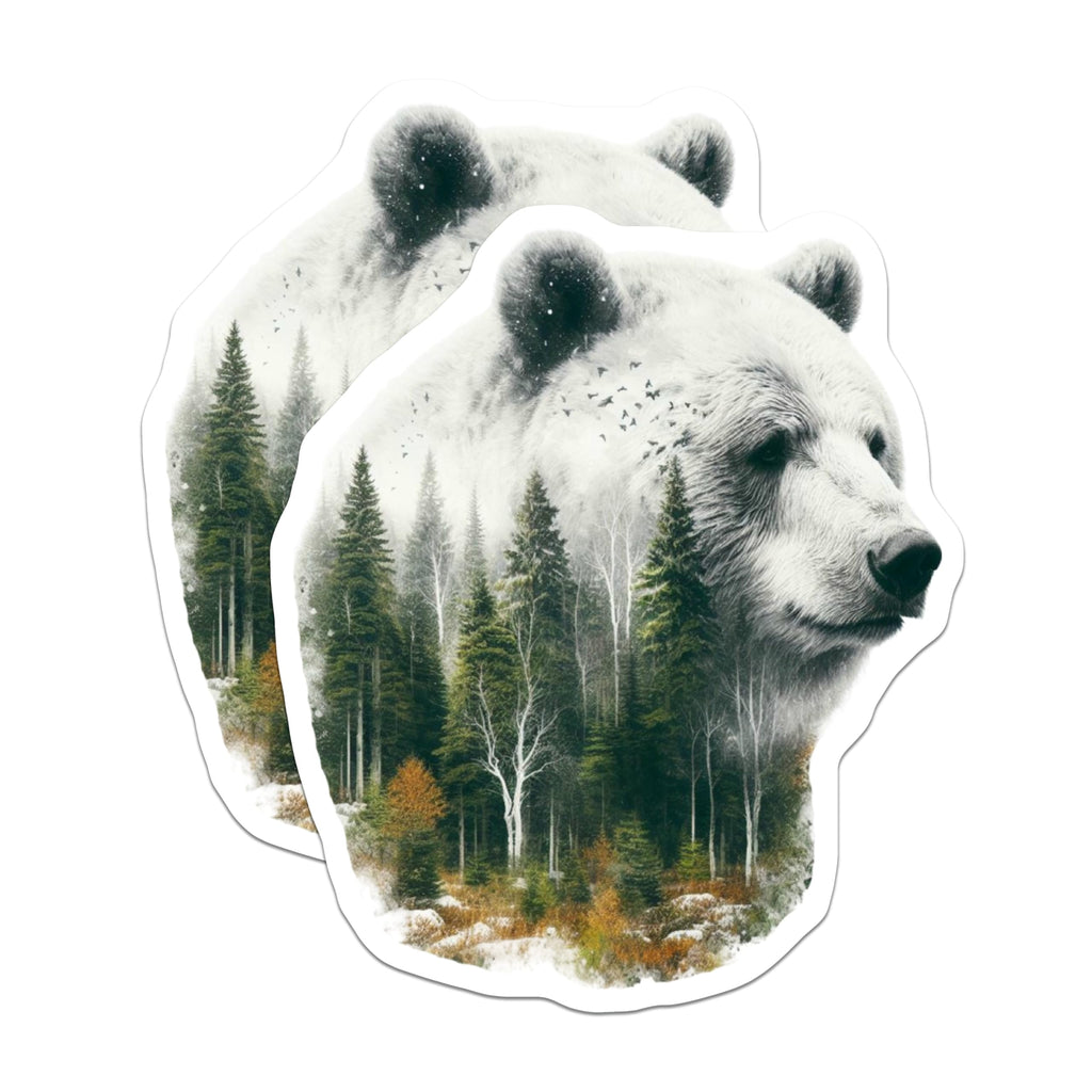 (2 Pack) White Bear Magnets - Forest Scenery - Nature Lover Home Decor - 5" On Longest Side - Premium Magnet - for Cars, Refrigerators, Toolboxes, Lockers - Made in USA - MAG16034