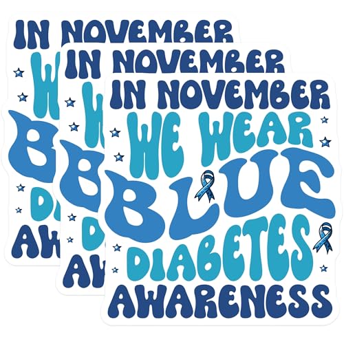 (3 Pack) Diabetes Awareness Decals - November Awareness Decal - Blue Ribbon Decals - 3 Inches On Longest Side - Easy Peel & Apply - Made in USA - 3MCS2595