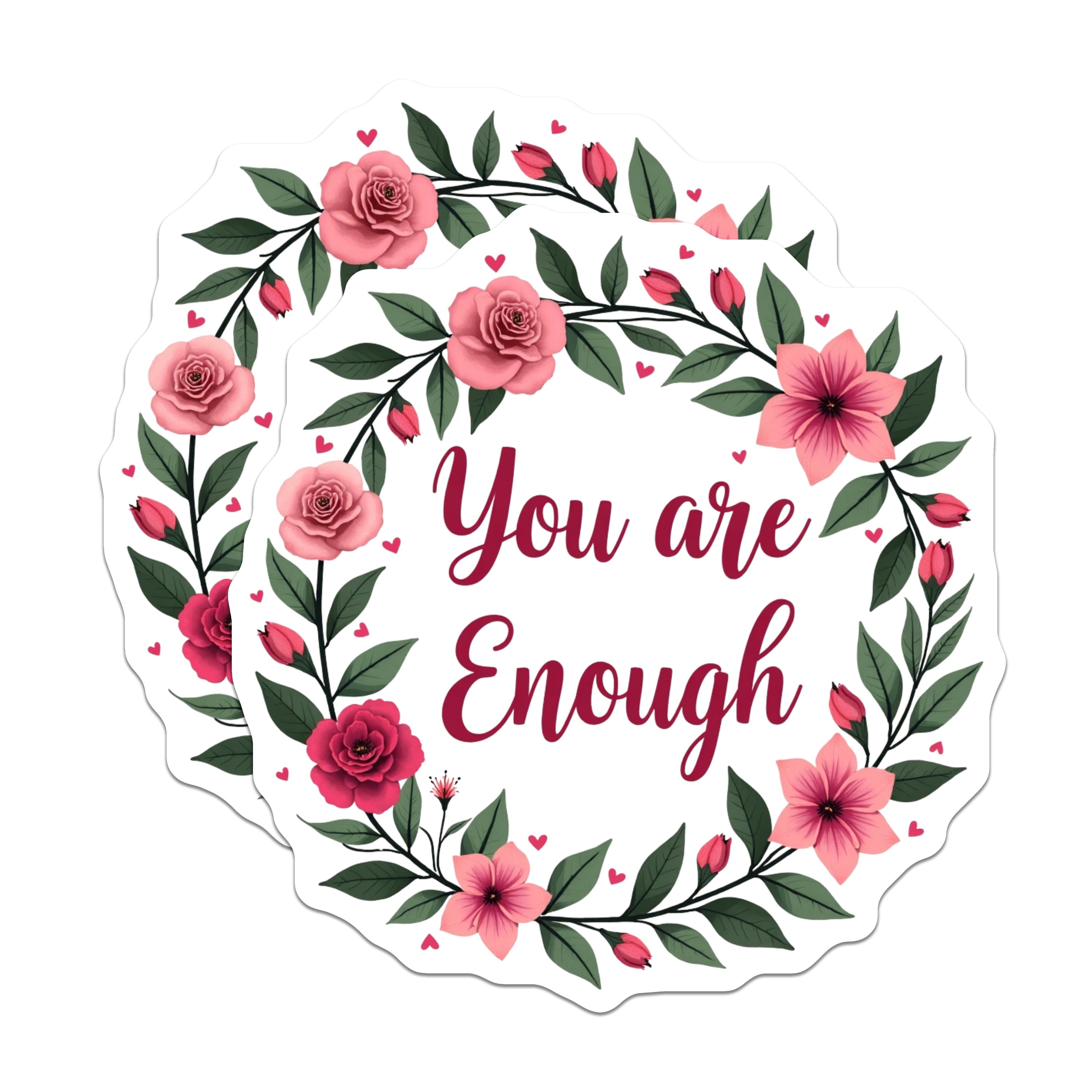 (2 Pack) You are Enough Magnets - Positive Affirmation Decor - Self Love Inspiration Floral Reminder - 5 Inches On Longest Side - Thick Durable Magnet - Made in USA - MAG36026
