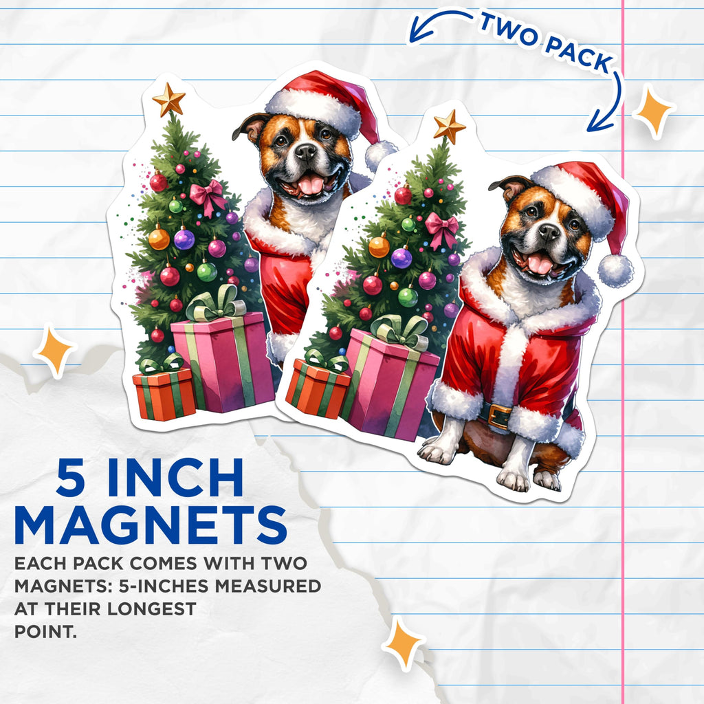 (2 Pack) Santa Dog Christmas Magnets - Holiday Canine Decor - Pet Lover Festive Artwork - 5 Inches On Longest Side - Thick Durable Magnet - Made in USA - MAG30099