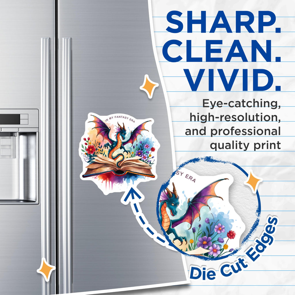 (2 Pack) Fantasy Dragon Magnets - in My Fantasy Era Bookish Decor - Magical Creature Reader Accessories for Refrigerators - 5 Inches On Longest Side - Thick Durable Magnet - Made in USA - MAG21928