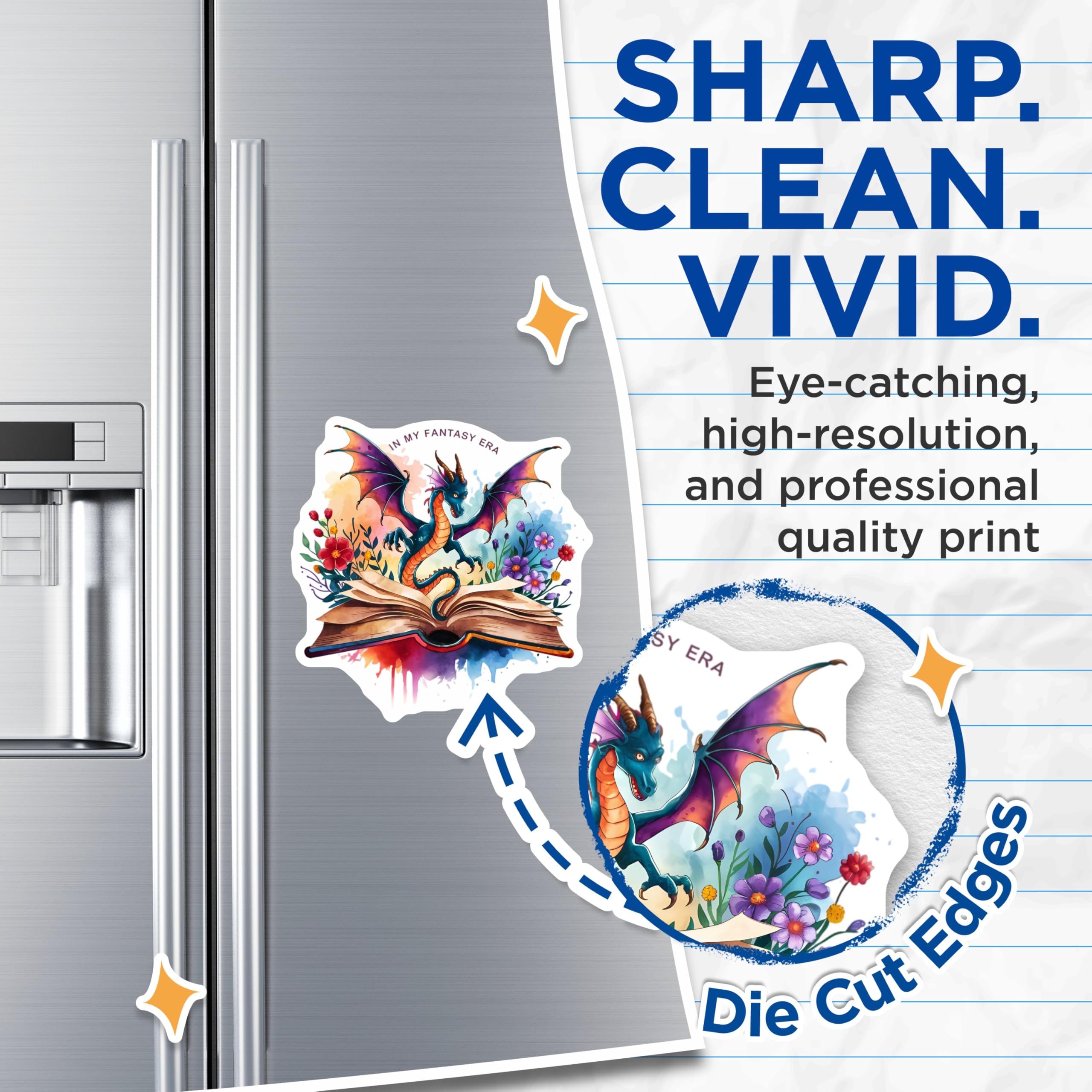 (2 Pack) Fantasy Dragon Magnets - in My Fantasy Era Bookish Decor - Magical Creature Reader Accessories for Refrigerators - 5 Inches On Longest Side - Thick Durable Magnet - Made in USA - MAG21928