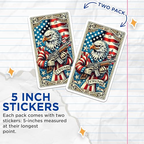 (2 Pack) Patriotic Eagle Stickers - American Eagle with Flag Stickers - Independence Day Stickers - 5" On Longest Side - Sticks to Smooth Flat Surfaces - Made in USA - BMCS5527