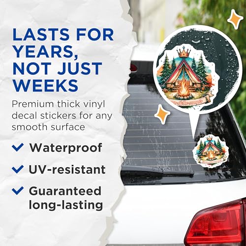 (2 Pack) Queen of The Camper Stickers - Camper Van Life - Camping Adventure Stickers - Outdoors Enthusiasts Stickers - 5" On Longest Side - Sticks to Smooth Flat Surfaces - Made in USA - BMCS6769