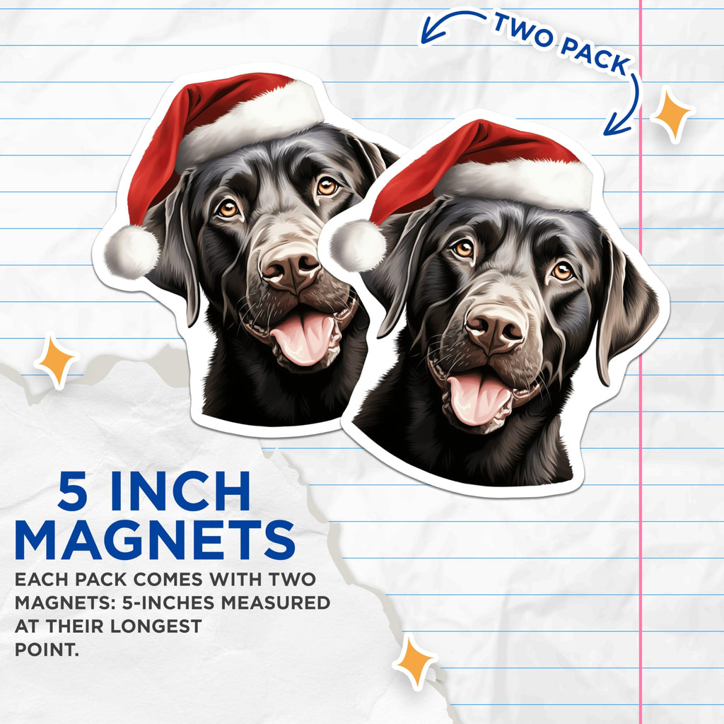 (2 Pack) Black Lab Christmas Magnets - Santa Hat Dog Decor - Labrador Holiday Art for Fridge - 5 Inches On Longest Side - Thick Durable Magnet - Made in USA - MAG30864
