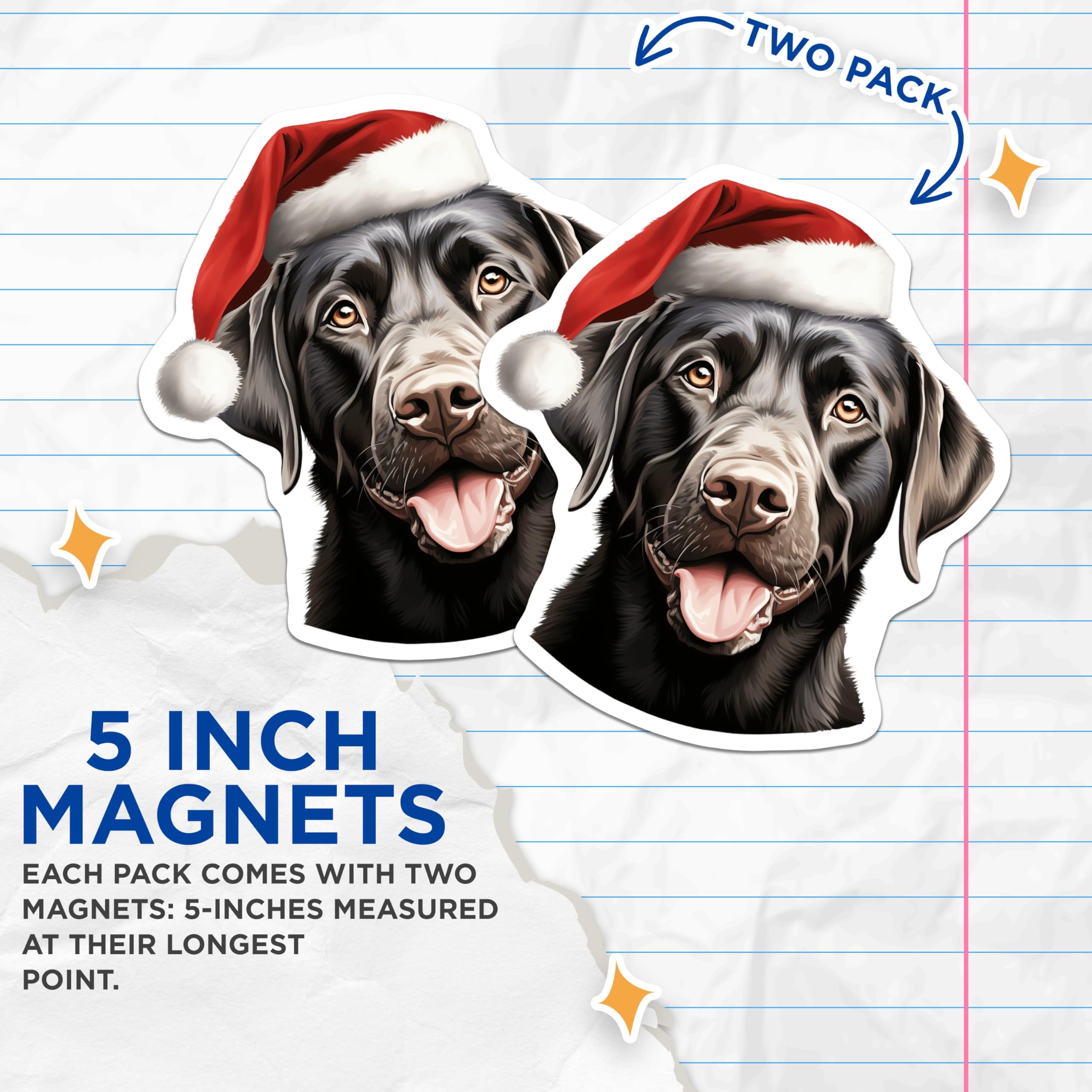 (2 Pack) Black Lab Christmas Magnets - Santa Hat Dog Decor - Labrador Holiday Art for Fridge - 5 Inches On Longest Side - Thick Durable Magnet - Made in USA - MAG30864