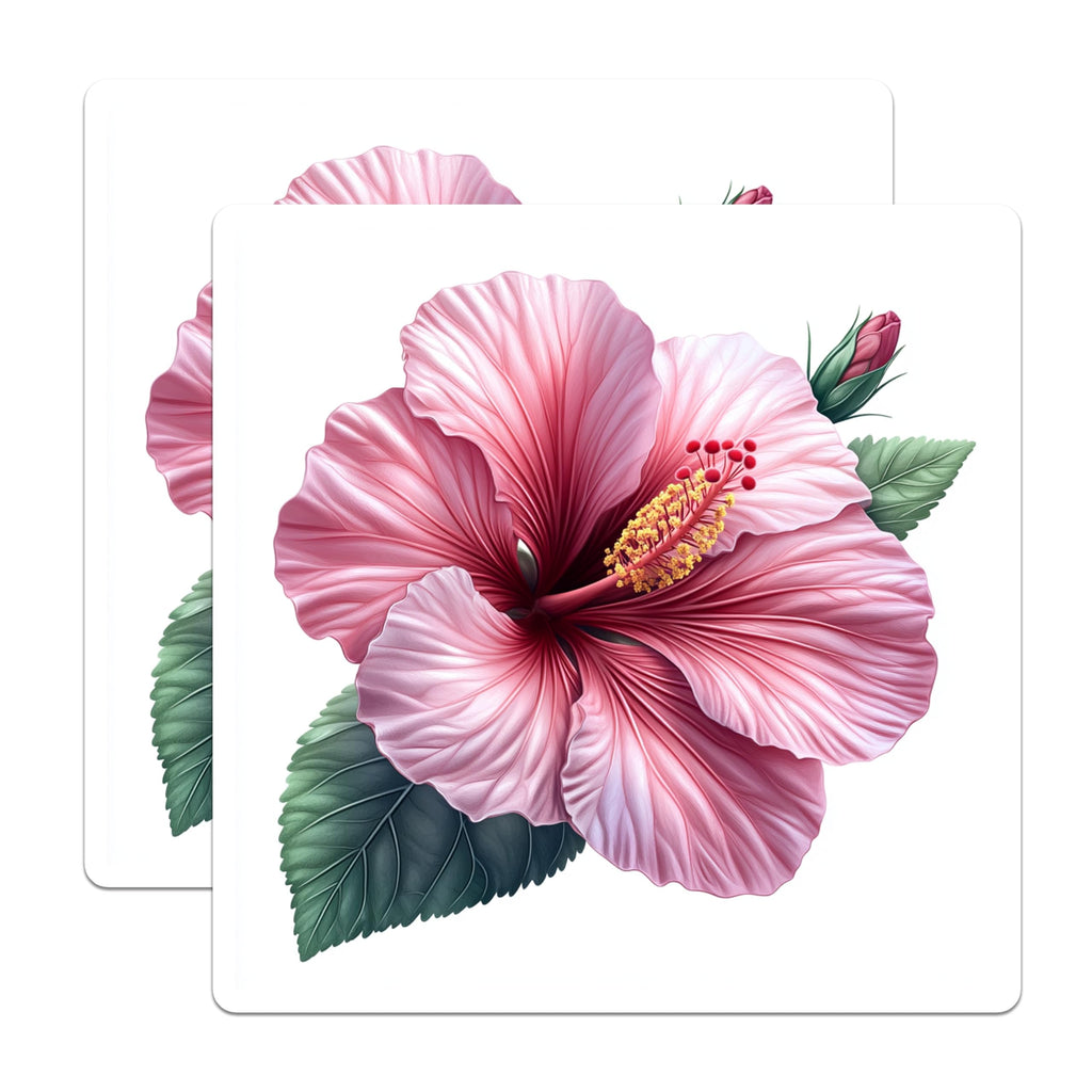 (2 Pack) Pink Hibiscus Magnets - Tropical Flower Decor - Botanical Fridge Accents - 5 Inches On Longest Side - Thick Durable Magnet - Made in USA - MAG26597