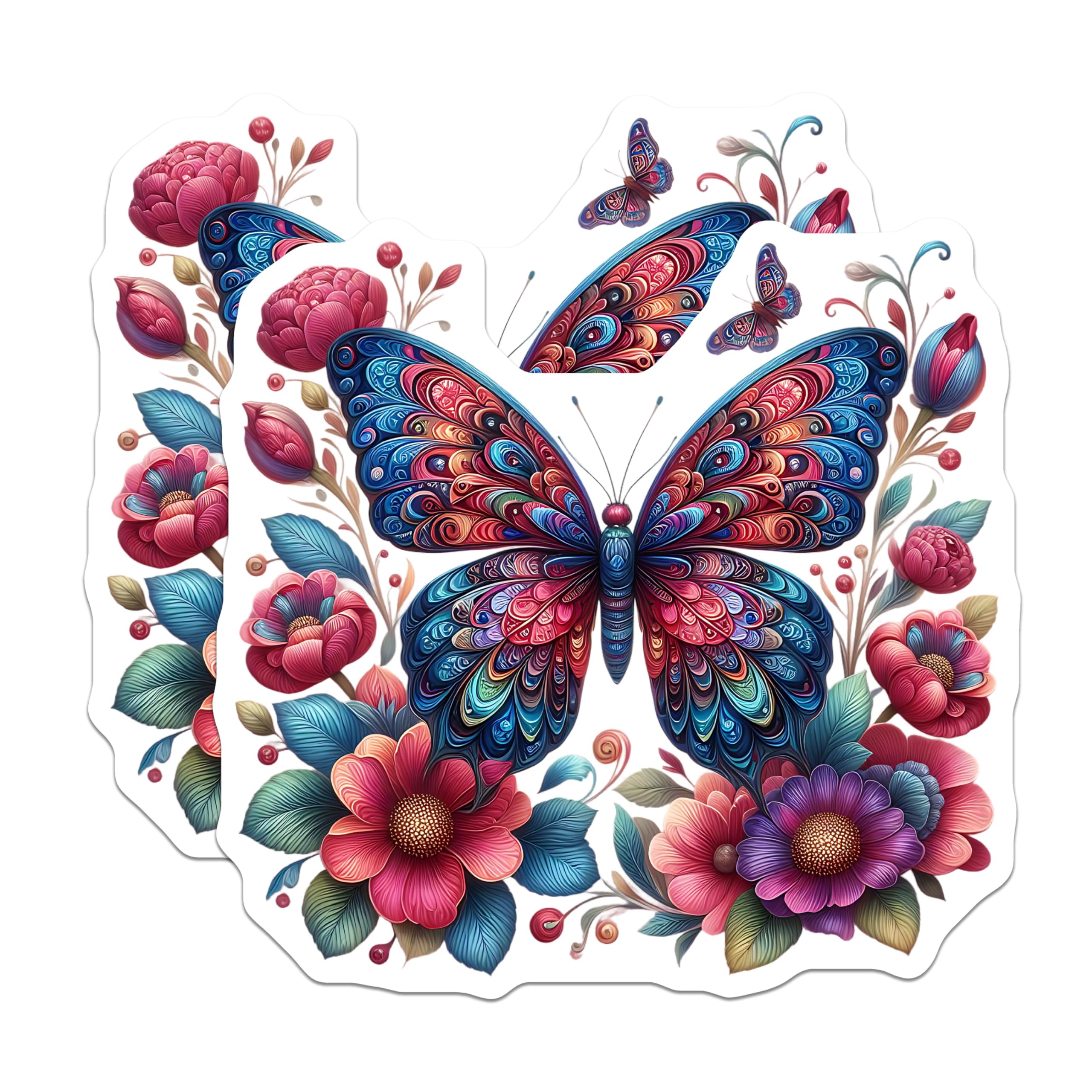 (2 Pack) Butterfly Magnets - Floral Design - Fridge Decor - 5" On Longest Side - Premium Magnet - for Cars, Refrigerators, Toolboxes, Lockers - Made in USA - MAG15660