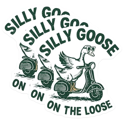 (3 Pack) Silly Goose Decals - Goose on Scooter - Funny Animal Decal - 3 Inches On Longest Side - Easy Peel & Apply - Made in USA - 3MCS4695
