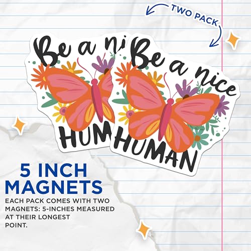 (2 Pack) Be a Nice Human Magnets Magnets - Inspirational Quotes - Positive Message Home Decor - 5" On Longest Side - Made in USA - Sticks to Refrigerators & Metal Surfaces - MAG8595