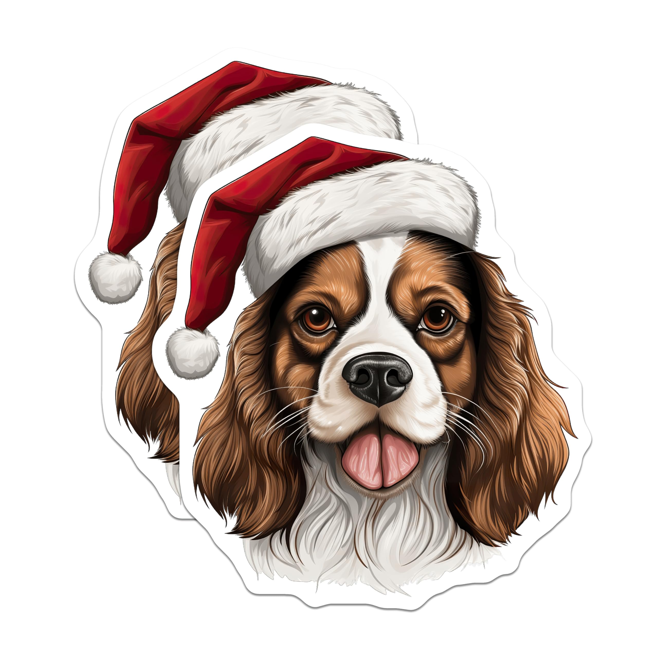 (2 Pack) Cavalier King Charles Spaniel Magnets - Christmas Canine Holiday Decor - Santa Hat Pet Lover Refrigerator - 5 Inches On Longest Side - Thick Durable Magnet - Made in USA - MAG25287