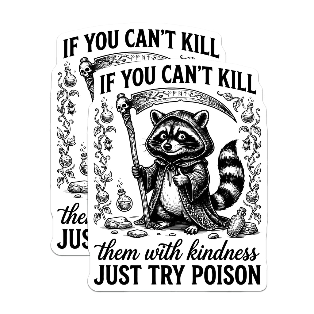 (2 Pack) Sarcastic Raccoon Magnets - Dark Humor Fridge Decor - Witchy Animal Quote Art - 5 Inches On Longest Side - Thick Durable Magnet - Made in USA - MAG38614