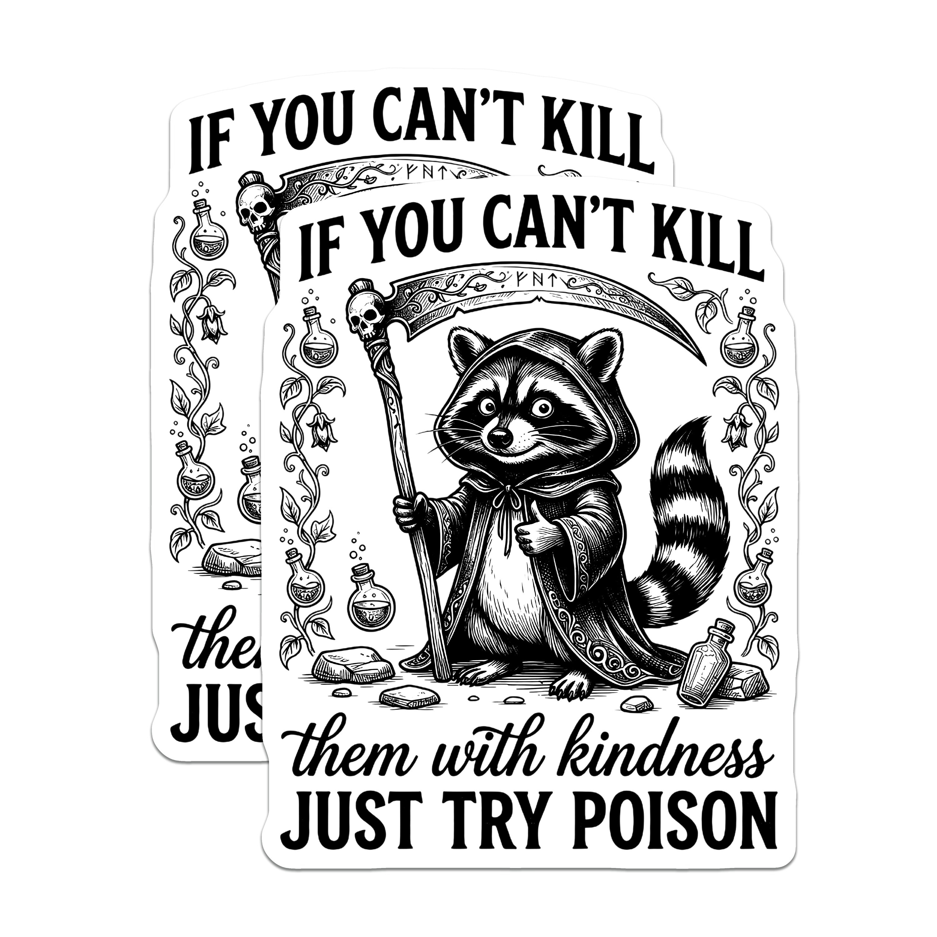 (2 Pack) Sarcastic Raccoon Magnets - Dark Humor Fridge Decor - Witchy Animal Quote Art - 5 Inches On Longest Side - Thick Durable Magnet - Made in USA - MAG38614