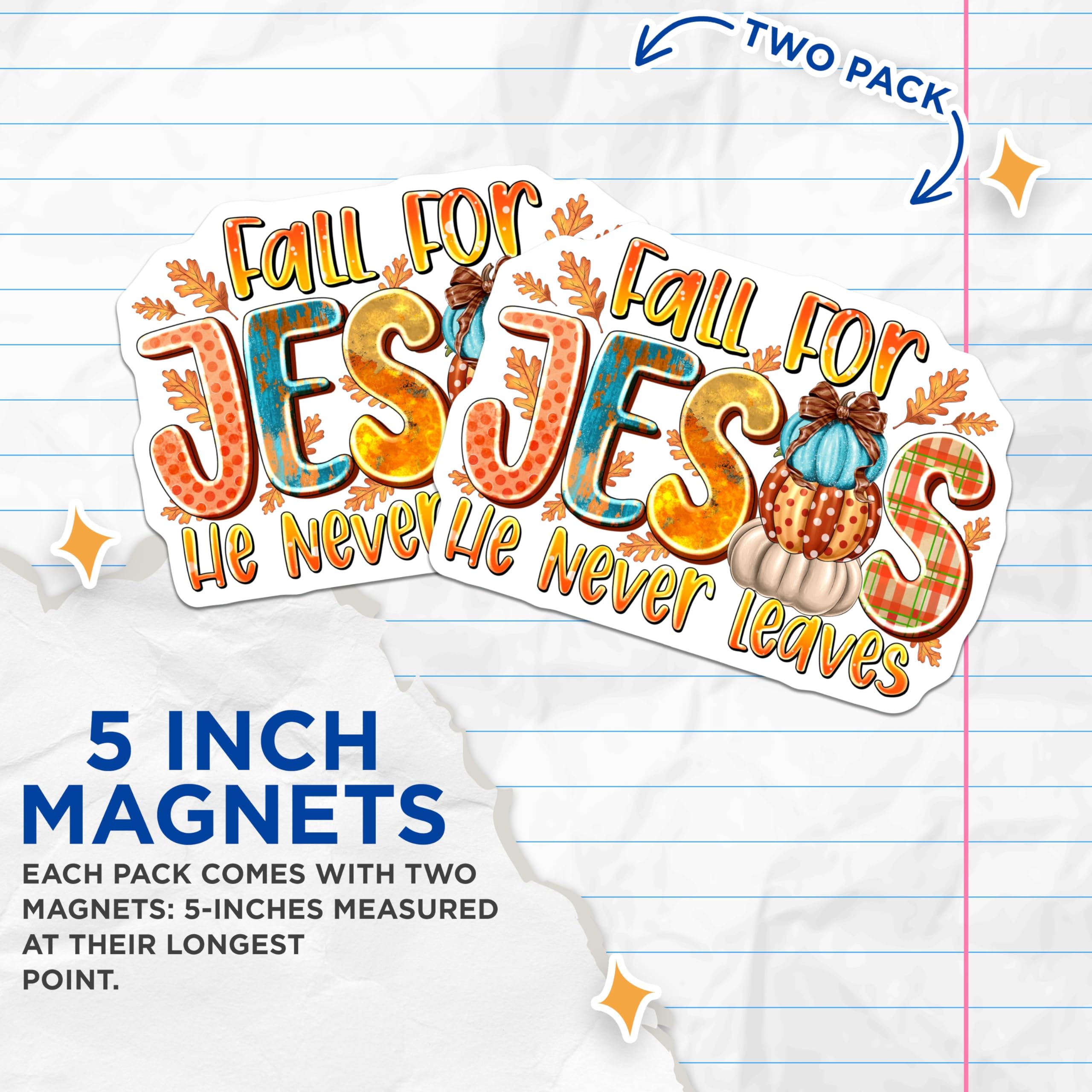 (2 Pack) Fall for Jesus Magnets - Christian Autumn Decor - Faith Based Kitchen Accent - 5 Inches On Longest Side - Thick Durable Magnet - Made in USA - MAG30431