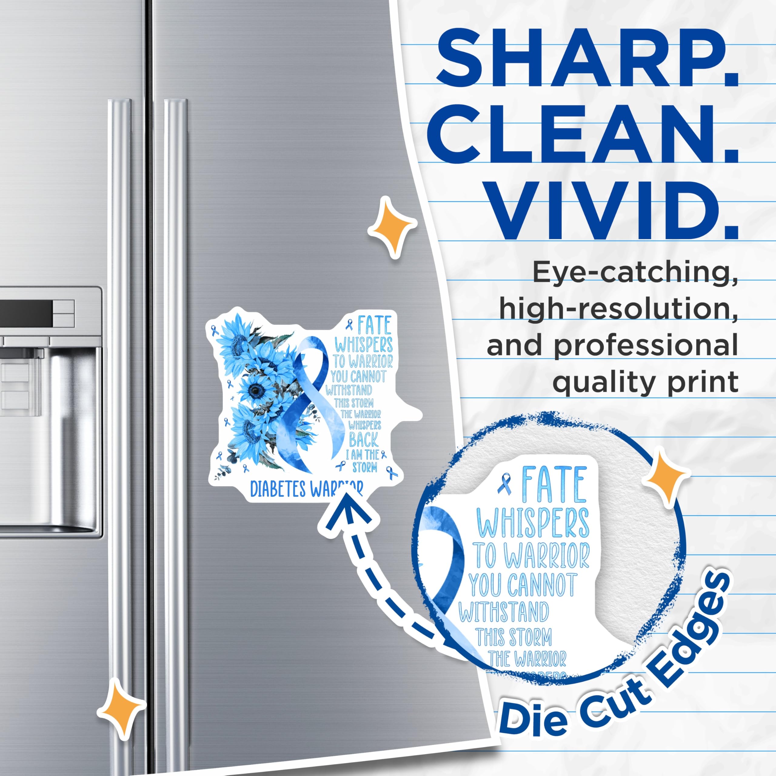 (2 Pack) Diabetes Awareness Magnets - Sunflower Blue Ribbon - Inspirational Quote Magnets - 5" On Longest Side - Premium Magnet - for Cars, Refrigerators, Toolboxes, Lockers - Made in USA - MAG17101