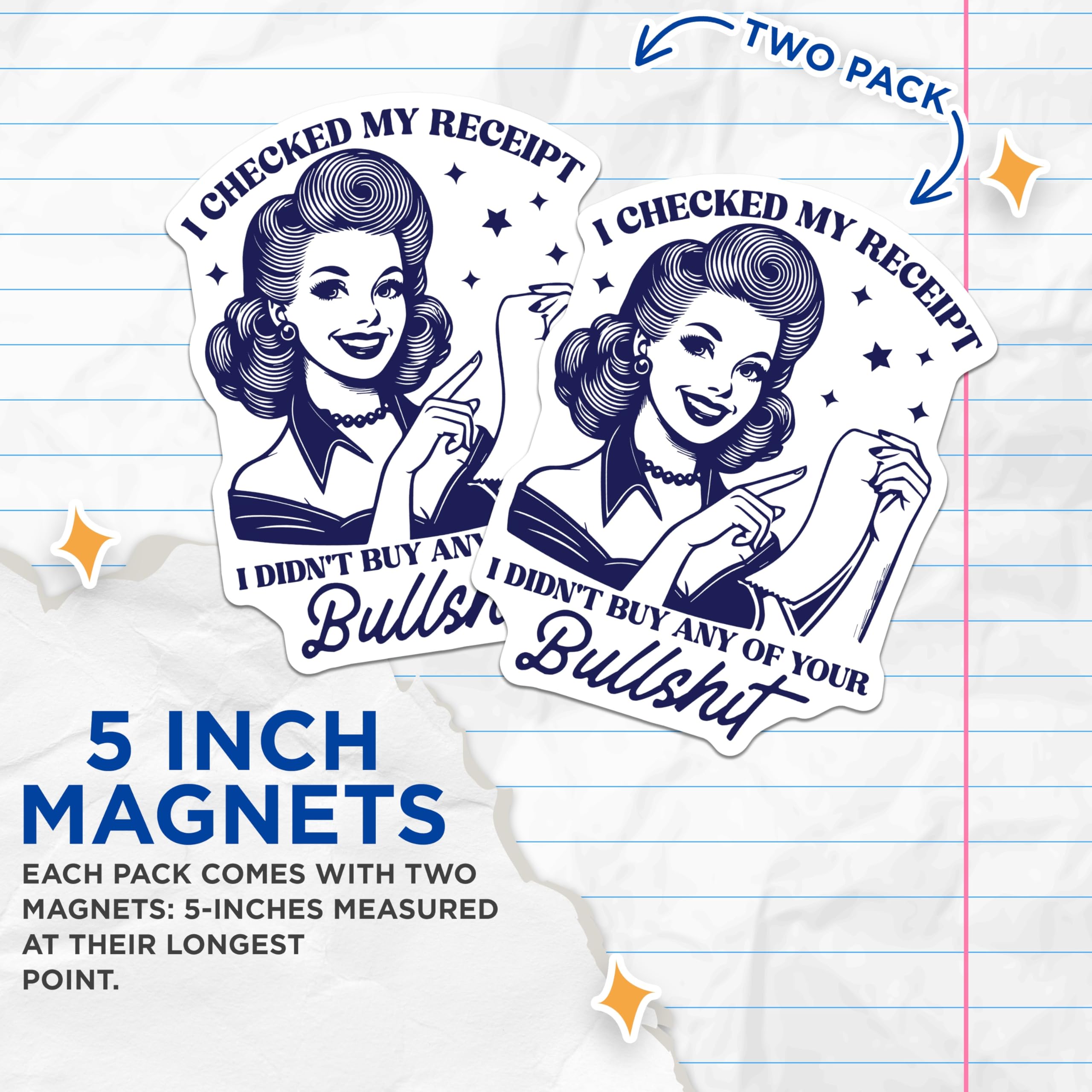 (2 Pack) Sarcastic Woman Magnets - Funny Quote - Retro Pin Up Fridge Magnets - 5" On Longest Side - Premium Magnet - for Cars, Refrigerators, Toolboxes, Lockers - Made in USA - MAG15984