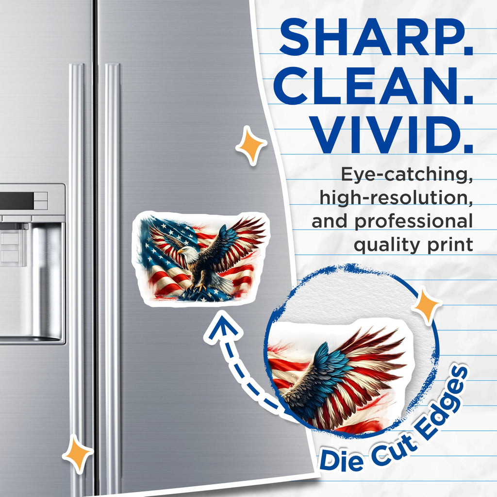 (2 Pack) Eagle American Flag Magnets - Patriotic Decor - USA Fridge Magnets - 5" On Longest Side - Premium Magnet - for Cars, Refrigerators, Toolboxes, Lockers - Made in USA - MAG15734
