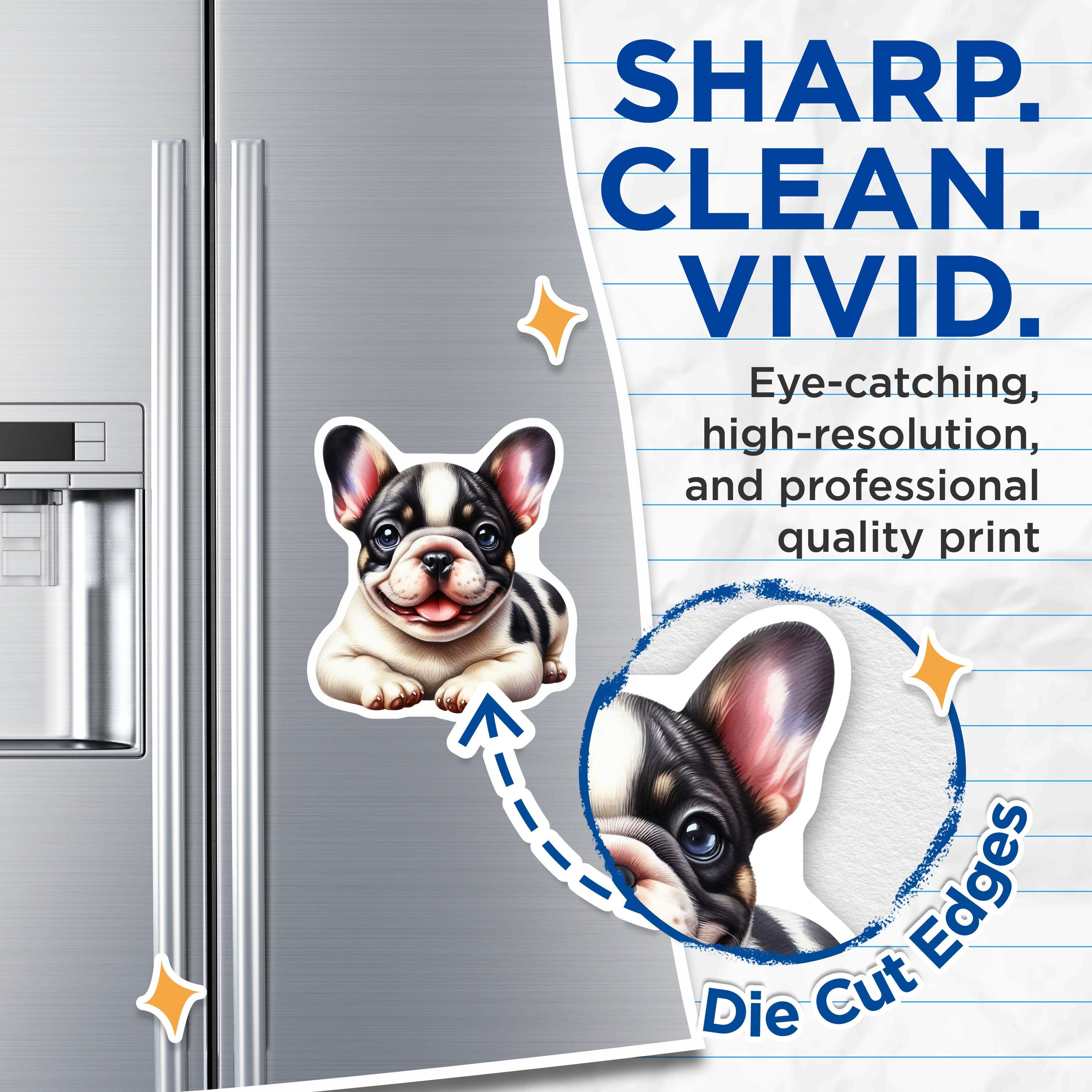 (2 Pack) French Bulldog Puppy Magnets - Cute Frenchie Dog Lover - Pet Parent Refrigerator Decor - 5 Inches On Longest Side - Thick Durable Magnet - Made in USA - MAG37433