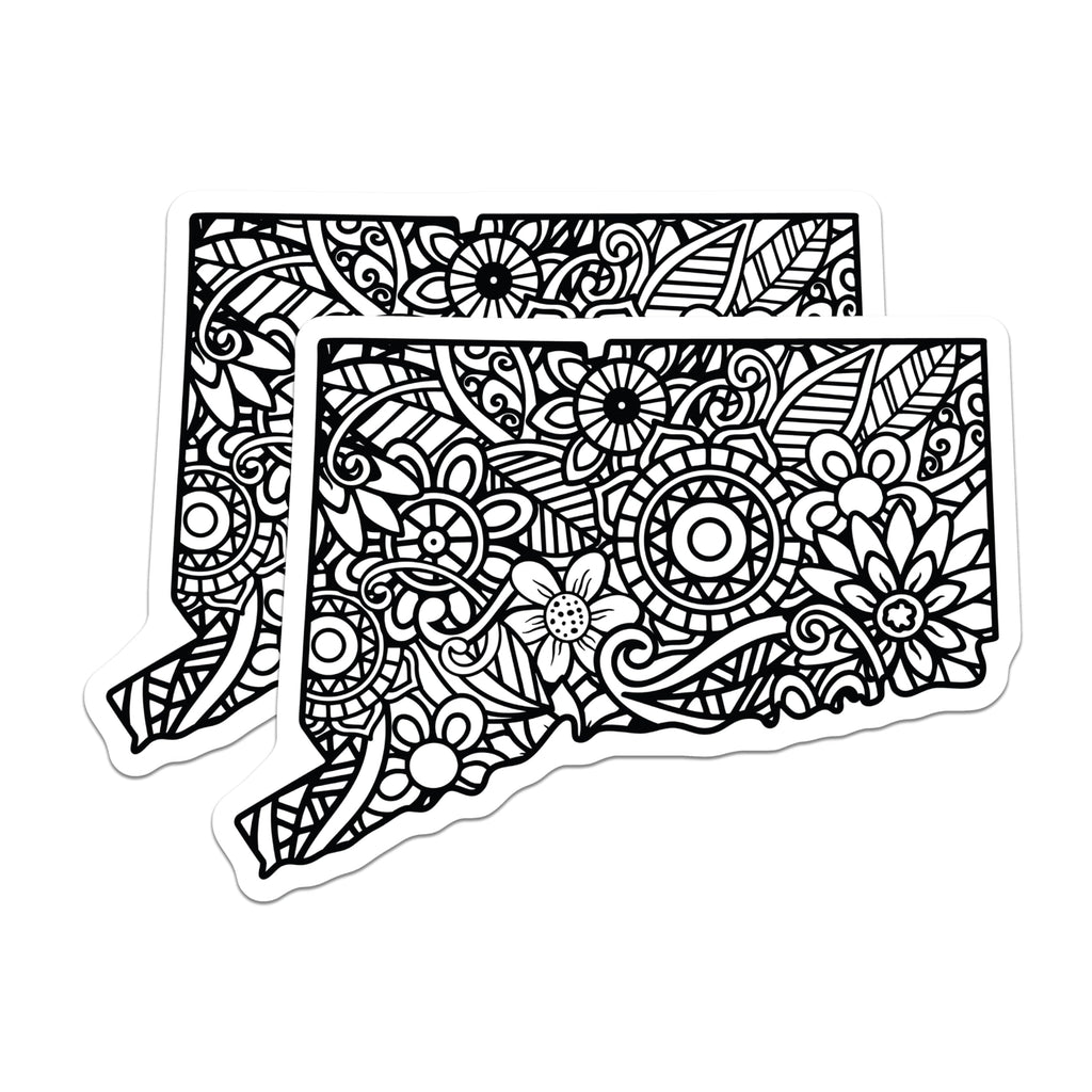 (2 Pack) Connecticut State Magnets - Floral Zentangle Design - Decorative CT Fridge Magnets - 5" On Longest Side - Premium Magnet - for Cars, Refrigerators, Toolboxes, Lockers - Made in USA - MAG18331