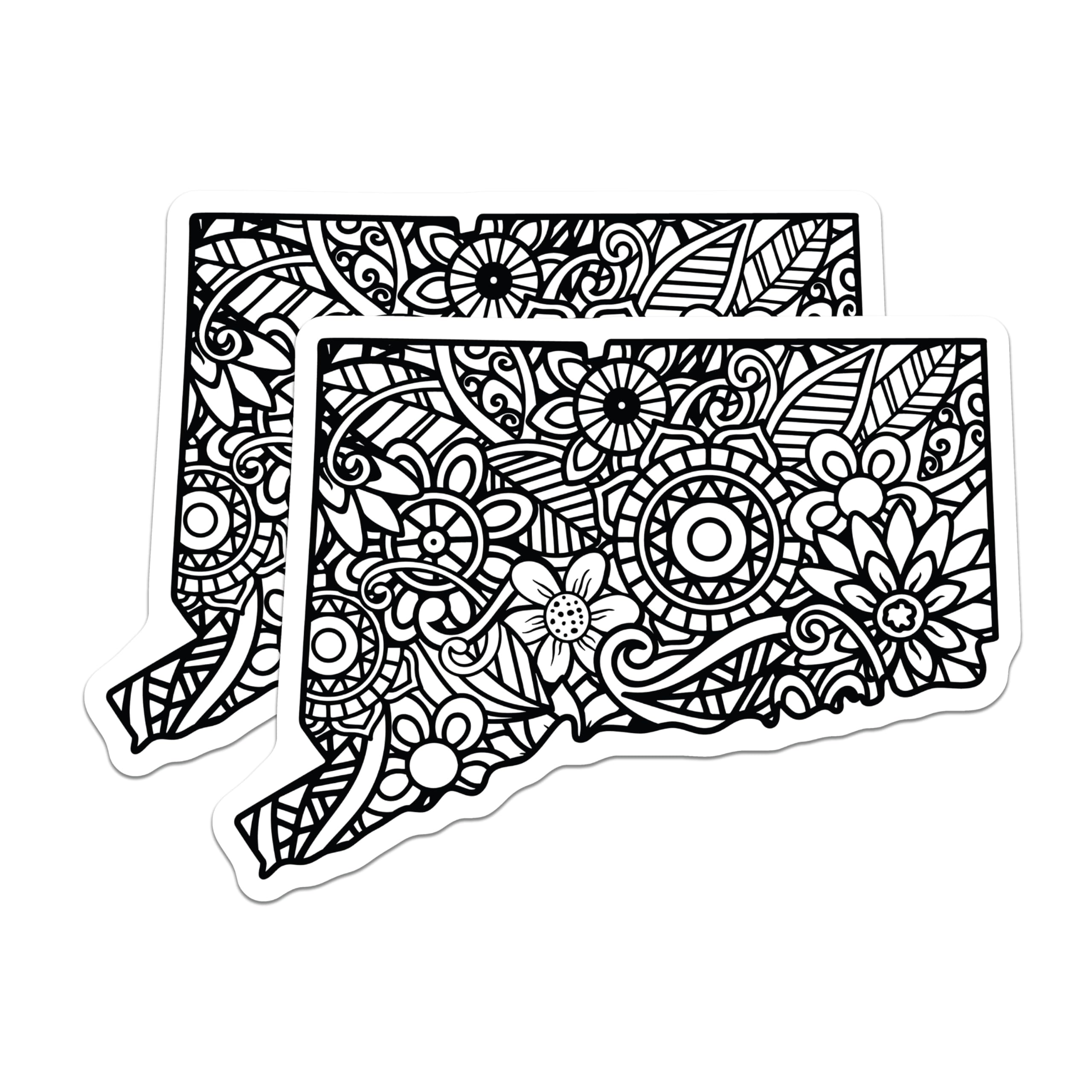 (2 Pack) Connecticut State Magnets - Floral Zentangle Design - Decorative CT Fridge Magnets - 5" On Longest Side - Premium Magnet - for Cars, Refrigerators, Toolboxes, Lockers - Made in USA - MAG18331