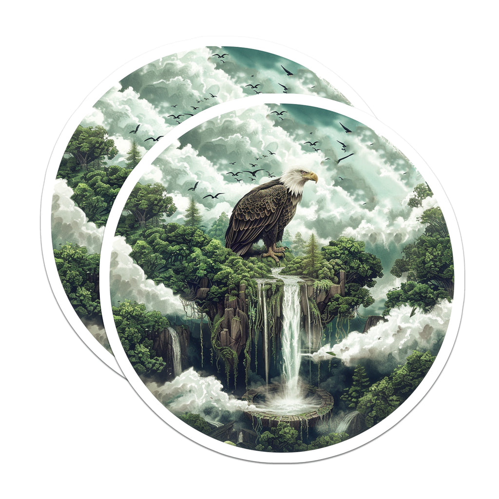 (2 Pack) Bald Eagle Magnets - Majestic Waterfall Nature Art - American Wildlife Fridge Decor - 5 Inches On Longest Side - Thick Durable Magnet - Made in USA - MAG39616