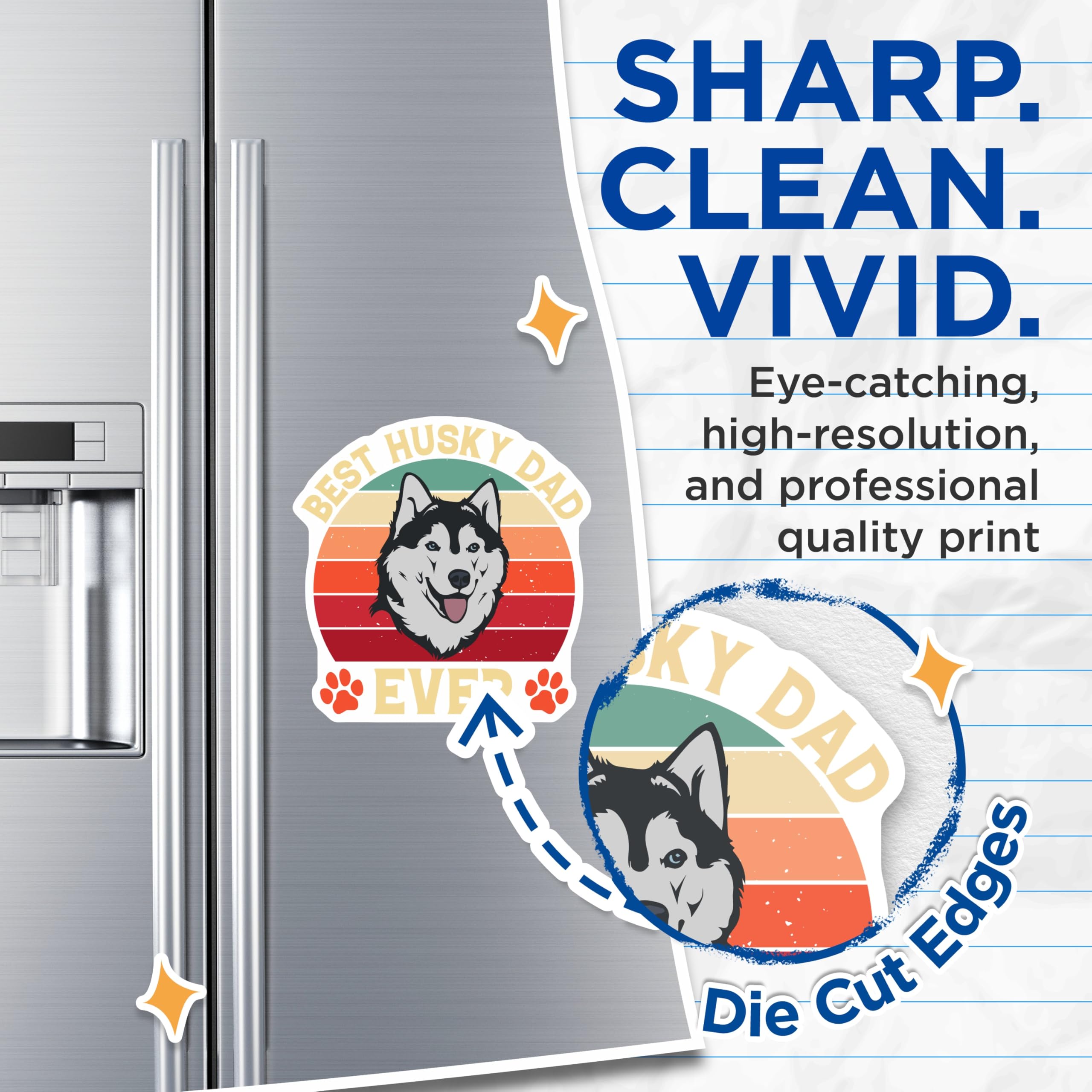 (2 Pack) Husky Dad Magnets - Best Dad Ever - Dog Lover Fridge Decor - 5" On Longest Side - Premium Magnet - for Cars, Refrigerators, Toolboxes, Lockers - Made in USA - MAG17690