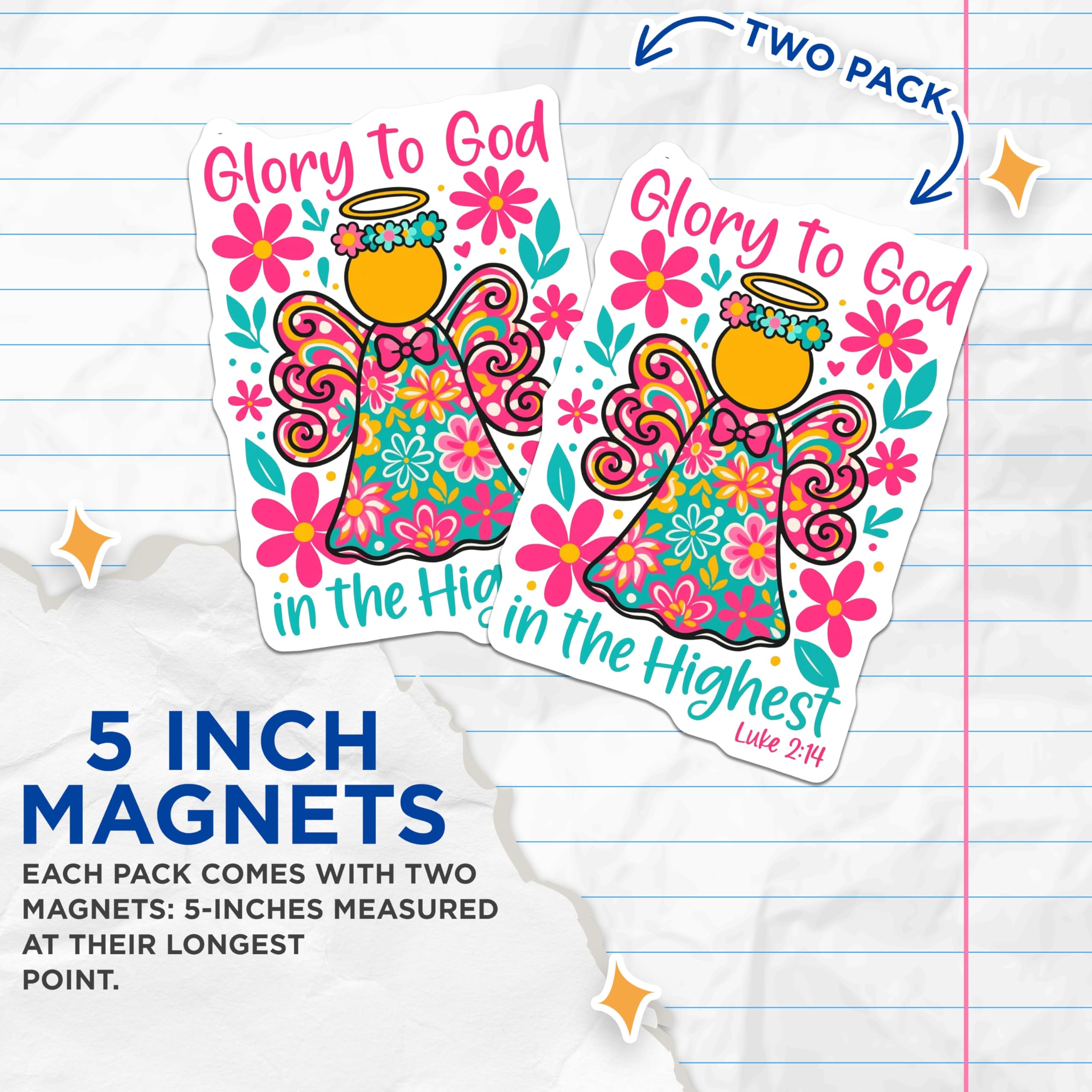 (2 Pack) Glory to God Magnets - Angel Art Religious Decor - Luke 2 14 Bible Verse Faith Inspiration - 5 Inches On Longest Side - Thick Durable Magnet - Made in USA - MAG25816