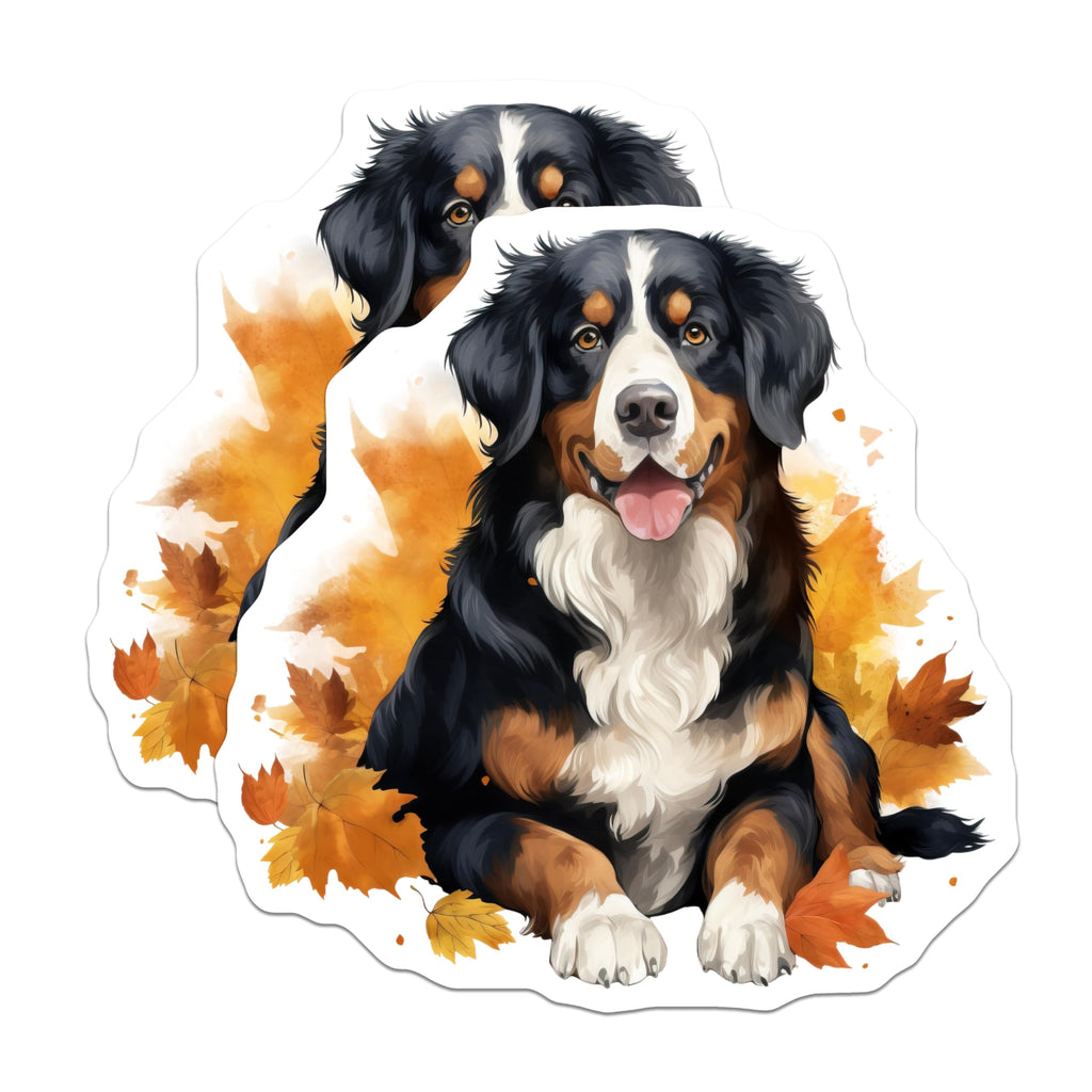 (2 Pack) Bernese Mountain Dog Magnets - Autumn Dog Decor - Fall Pet Lover - Berner Dog Owner Art - Farmhouse Kitchen Accent - 5 Inches On Longest Side - Thick Durable Magnet - Made in USA - MAG26442