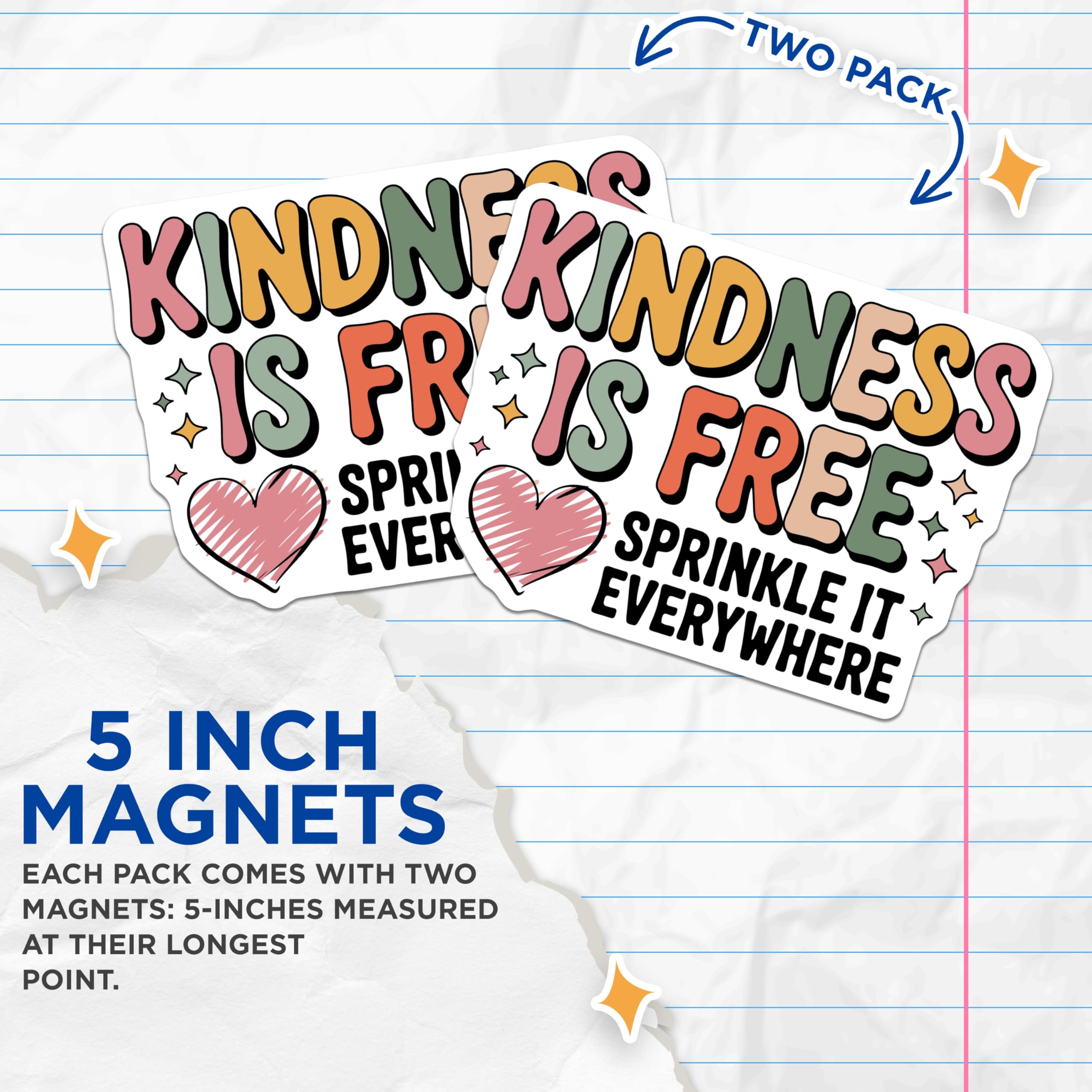 (2 Pack) Kindness is Free Magnets - Motivational Affirmation Decor - Groovy Pastel Fridge Accessory - Positive Quote Art - 5 Inches On Longest Side - Thick Durable Magnet - Made in USA - MAG20175