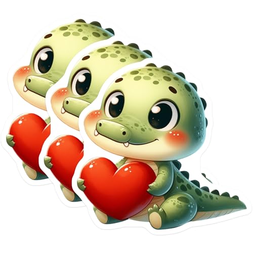 (3 Pack) Cute Alligator Decals - Reptile Love - Heart Clipart - 3 Inches On Longest Side - Easy Peel & Apply - Made in USA - 3MCS2430
