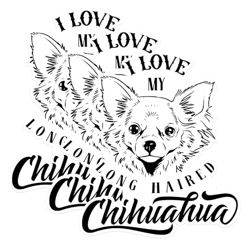 (3 Pack) Long Haired Chihuahua Decals - Chihuahua Laptop Decal - Dog Breed Decal - 3 Inches On Longest Side - Easy Peel & Apply - Made in USA - 3MCS1761