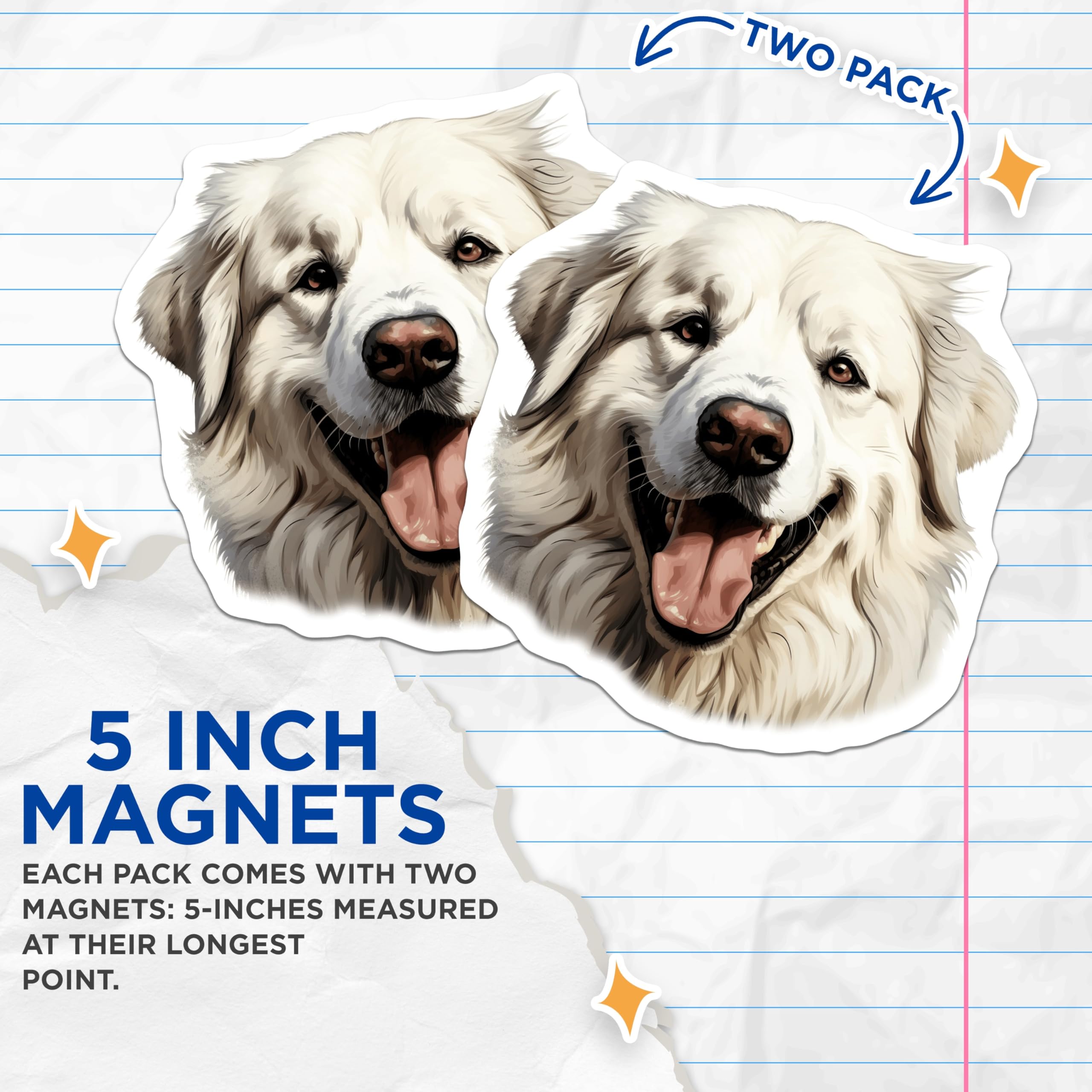 (2 Pack) Great Pyrenees Magnets - Smiling White Fluffy Dog Pet Owner - Dog Mom Dad Fridge Locker Kitchen Decor - 5 Inches On Longest Side - Thick Durable Magnet - Made in USA - MAG29762