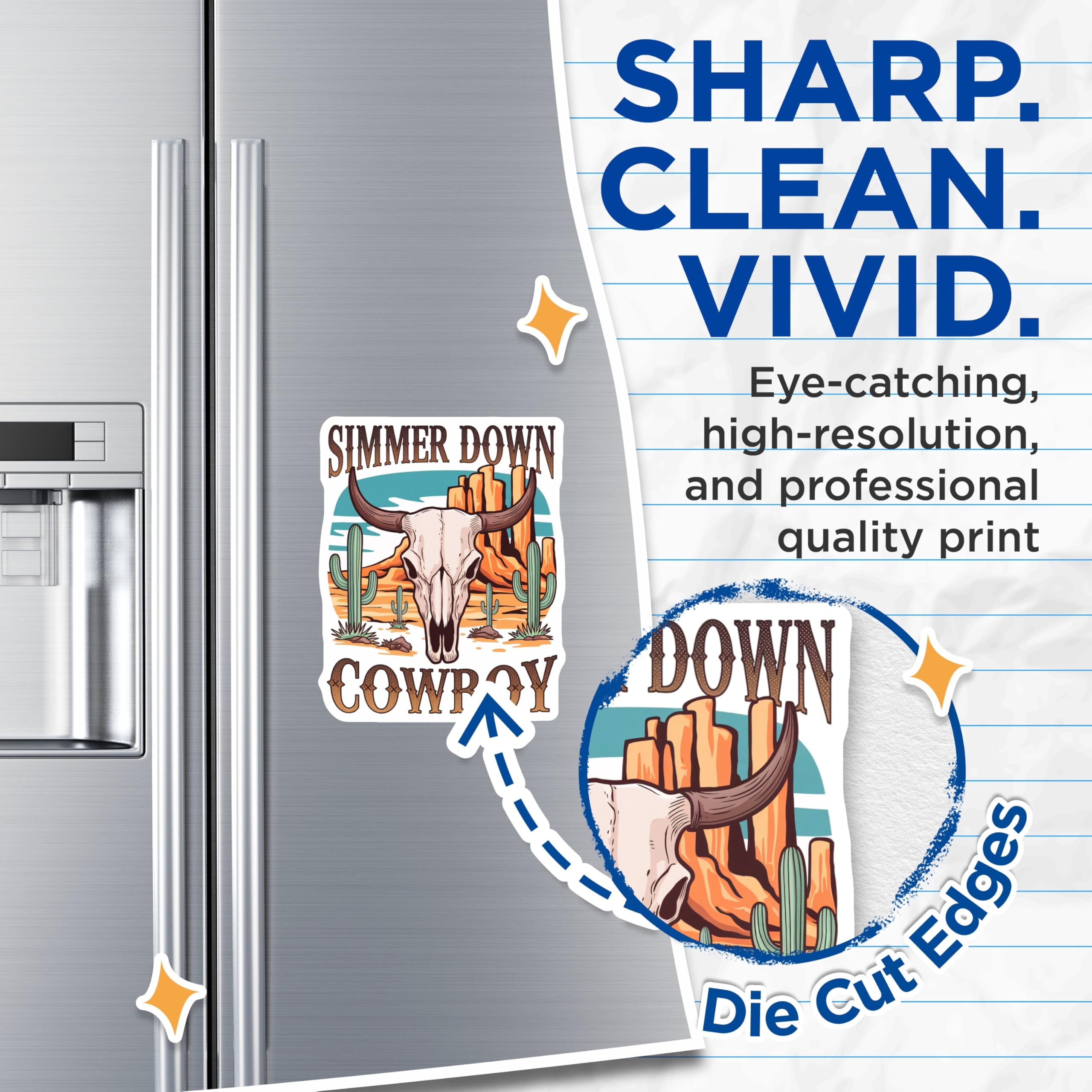 (2 Pack) Simmer Down Cowboy Magnets - Bull Skull Desert Decor - Western Steer Longhorn Art - 5 Inches On Longest Side - Thick Durable Magnet - Made in USA - MAG20804