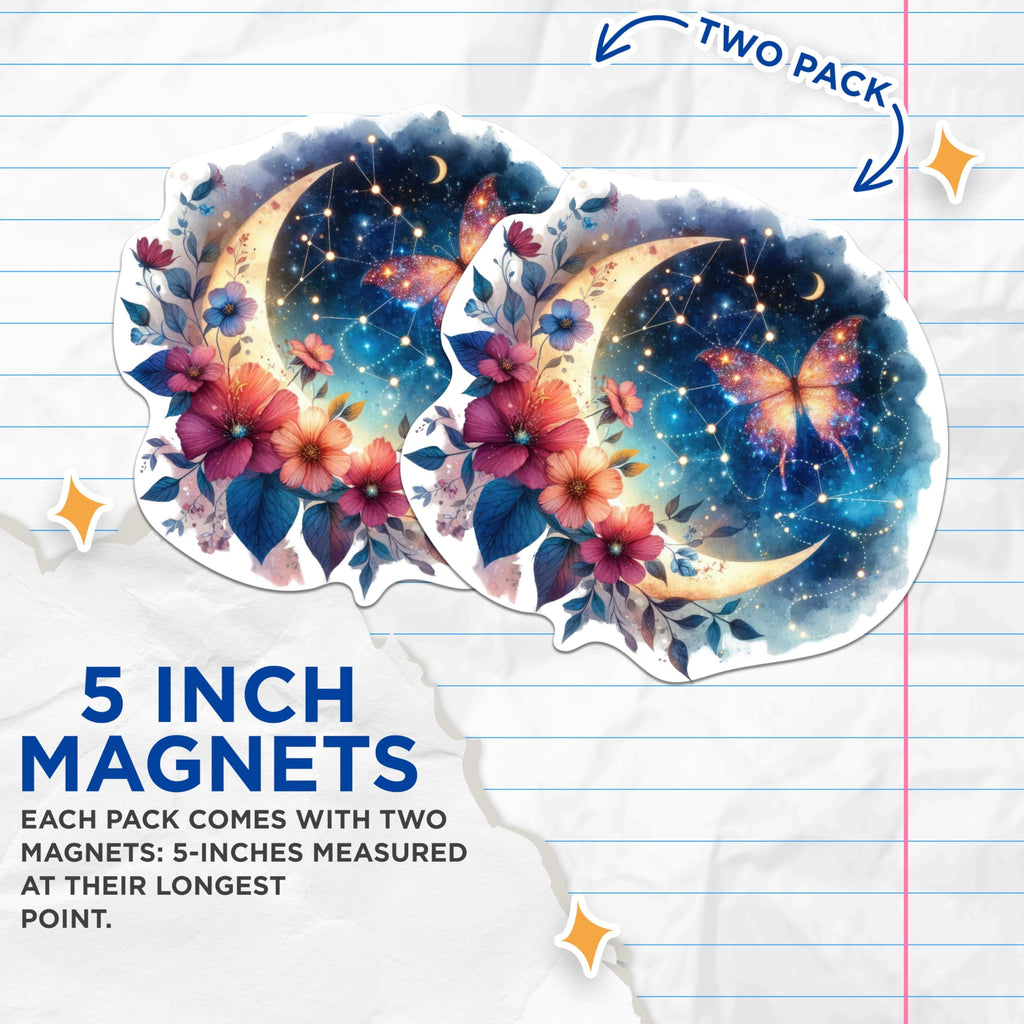 (2 Packs) Magical Moon Mystical Celestial Magnets - Spiritual Cool Nature Magnets - 5 Inches On Longest Side - Premium Magnet - for Fridges, Toolboxes, Cars - Made in USA - MAG2301