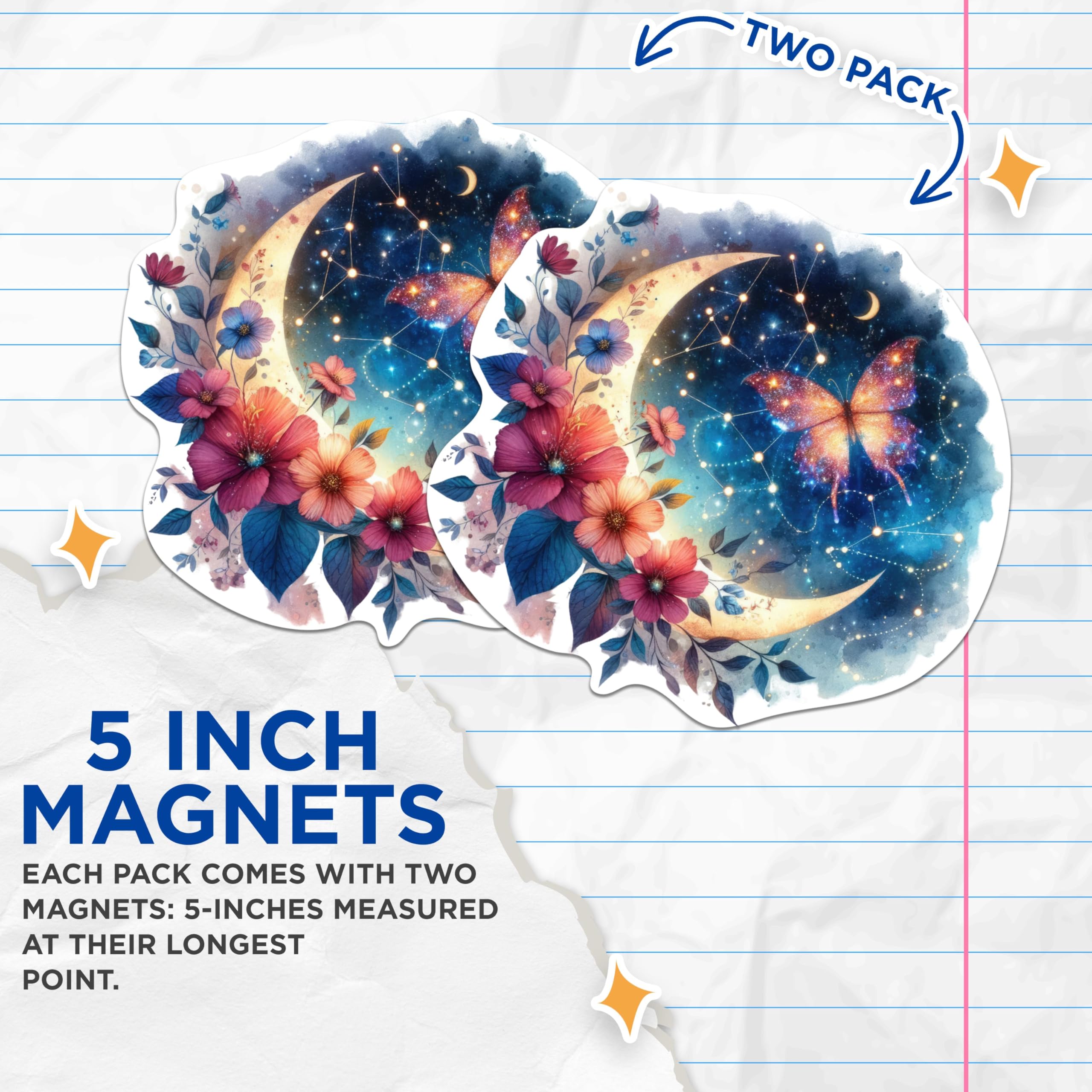 (2 Packs) Magical Moon Mystical Celestial Magnets - Spiritual Cool Nature Magnets - 5 Inches On Longest Side - Premium Magnet - for Fridges, Toolboxes, Cars - Made in USA - MAG2301