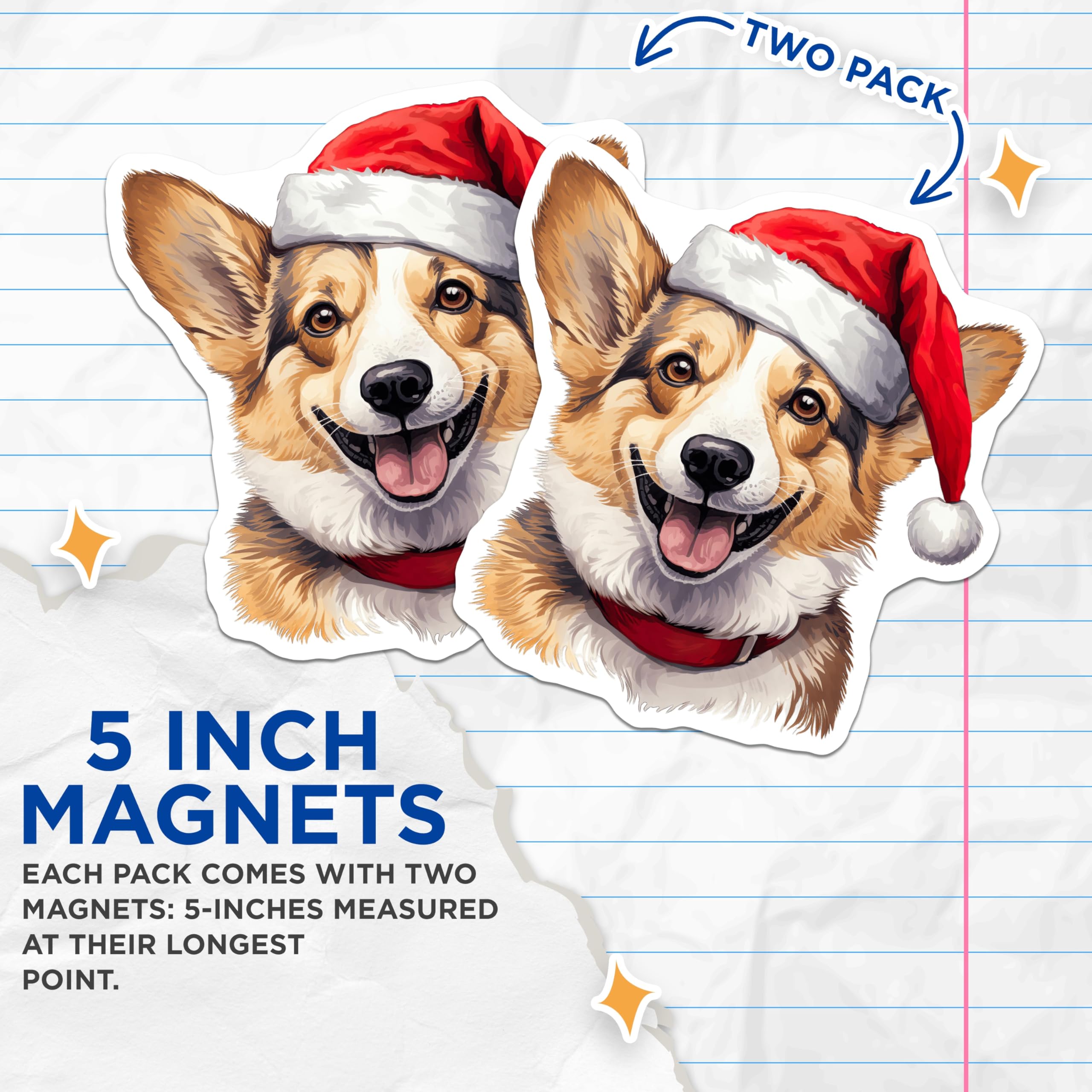 (2 Pack) Corgi Christmas Magnets - Santa Hat Dog Decor - Holiday Pet Owner Item - 5 Inches On Longest Side - Thick Durable Magnet - Made in USA - MAG25992
