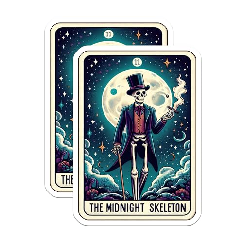 (2 Pack) The Midnight Skeleton Stickers - Halloween Skull Stickers - Gothic Moonlight Stickers - 5" On Longest Side - Sticks to Smooth Flat Surfaces - Made in USA - BMCS5454