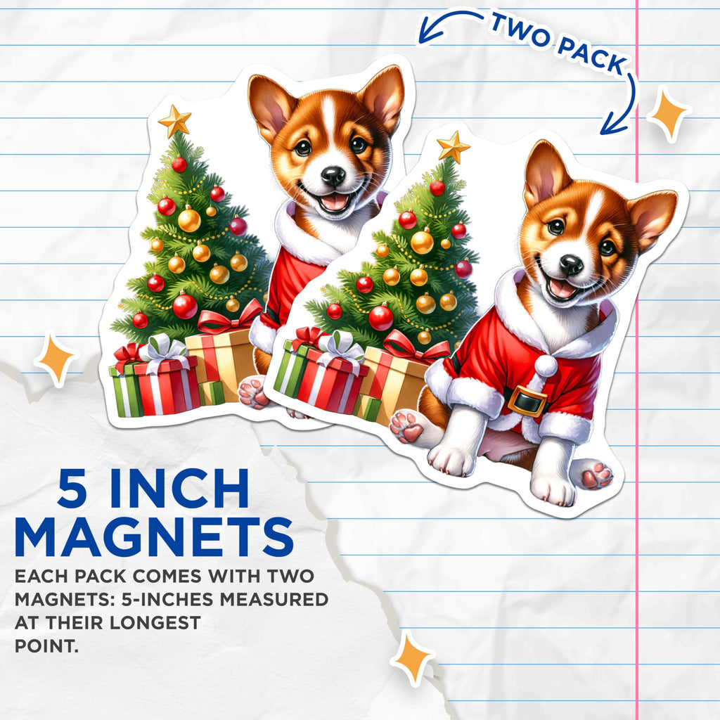 (2 Pack) Corgi Santa Dog Magnets - Christmas Holiday Decor - Festive Puppy Celebration - Winter Season Decoration - 5 Inches On Longest Side - Thick Durable Magnet - Made in USA - MAG23793