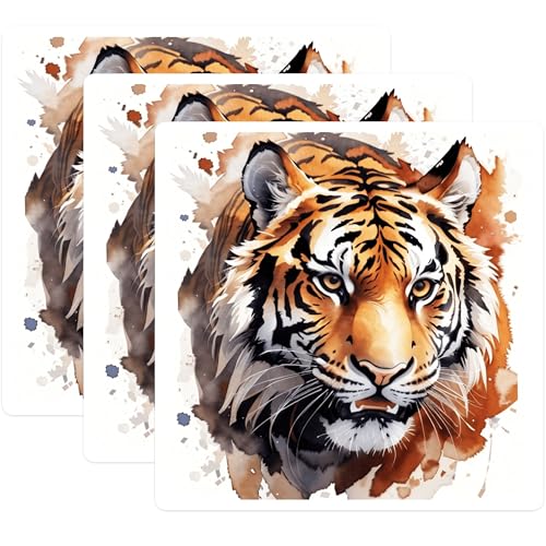 (3 Pack) Tiger Decals - Watercolor Tiger - Laptop Decals - 3 Inches On Longest Side - Easy Peel & Apply - Made in USA - 3MCS7471