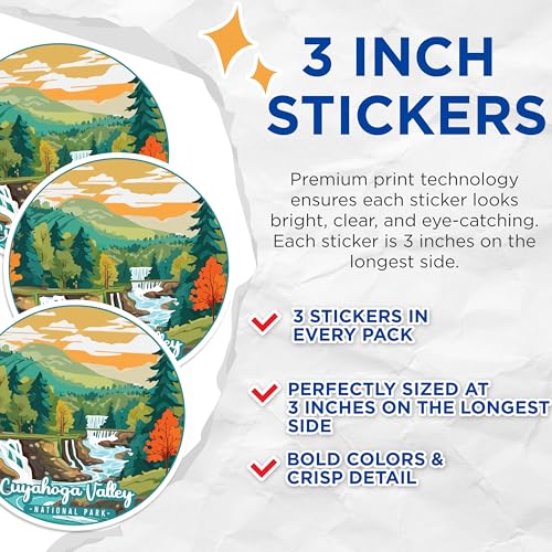 (3 Pack) Cuyahoga Valley Decals - National Park Sticker - Laptop Water Bottle Decals - 3 Inches On Longest Side - Easy Peel & Apply - Made in USA - 3MCS0493