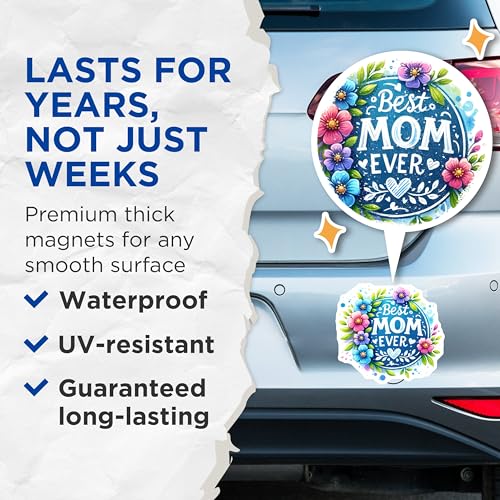 (2 Pack) Best Mom Ever Magnets Magnets - Floral Design - Mother's Day Decoration - 5" On Longest Side - Made in USA - Sticks to Refrigerators & Metal Surfaces - MAG8614