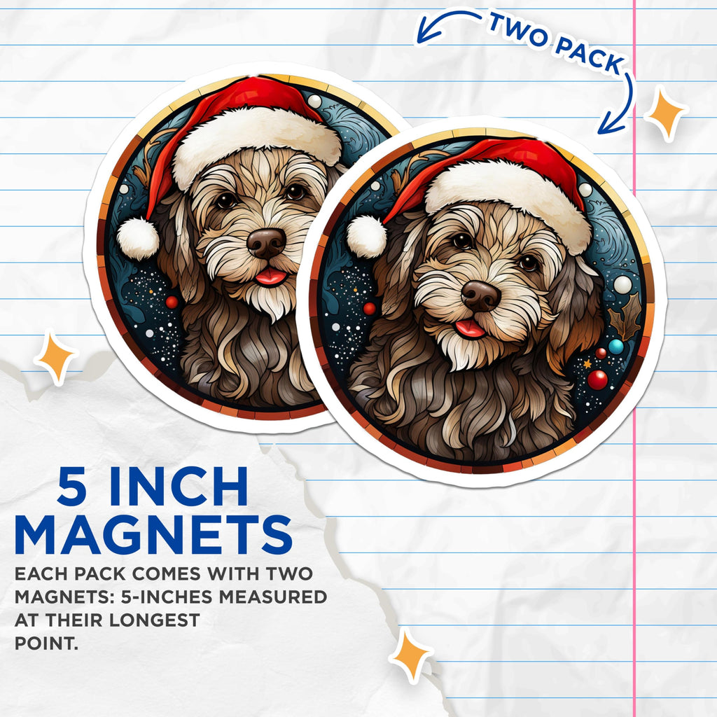 (2 Pack) Christmas Doodle Dog Magnets - Santa Hat Pet Lover Decor - Festive Fridge Holiday Item - 5 Inches On Longest Side - Thick Durable Magnet - Made in USA - MAG27497