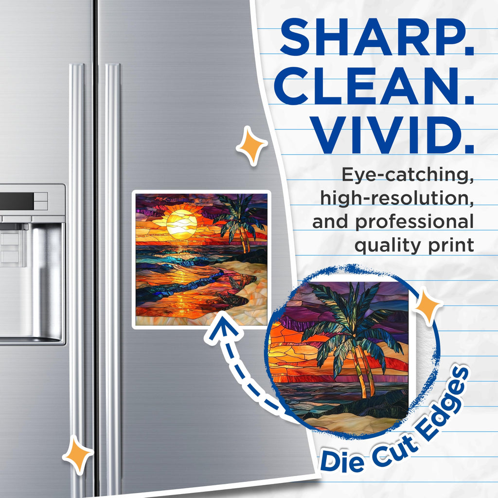 (2 Pack) Stained Glass Sunset Magnets - Tropical Beach Palm - Coastal Decor Home Accent - 5 Inches On Longest Side - Thick Durable Magnet - Made in USA - MAG29343