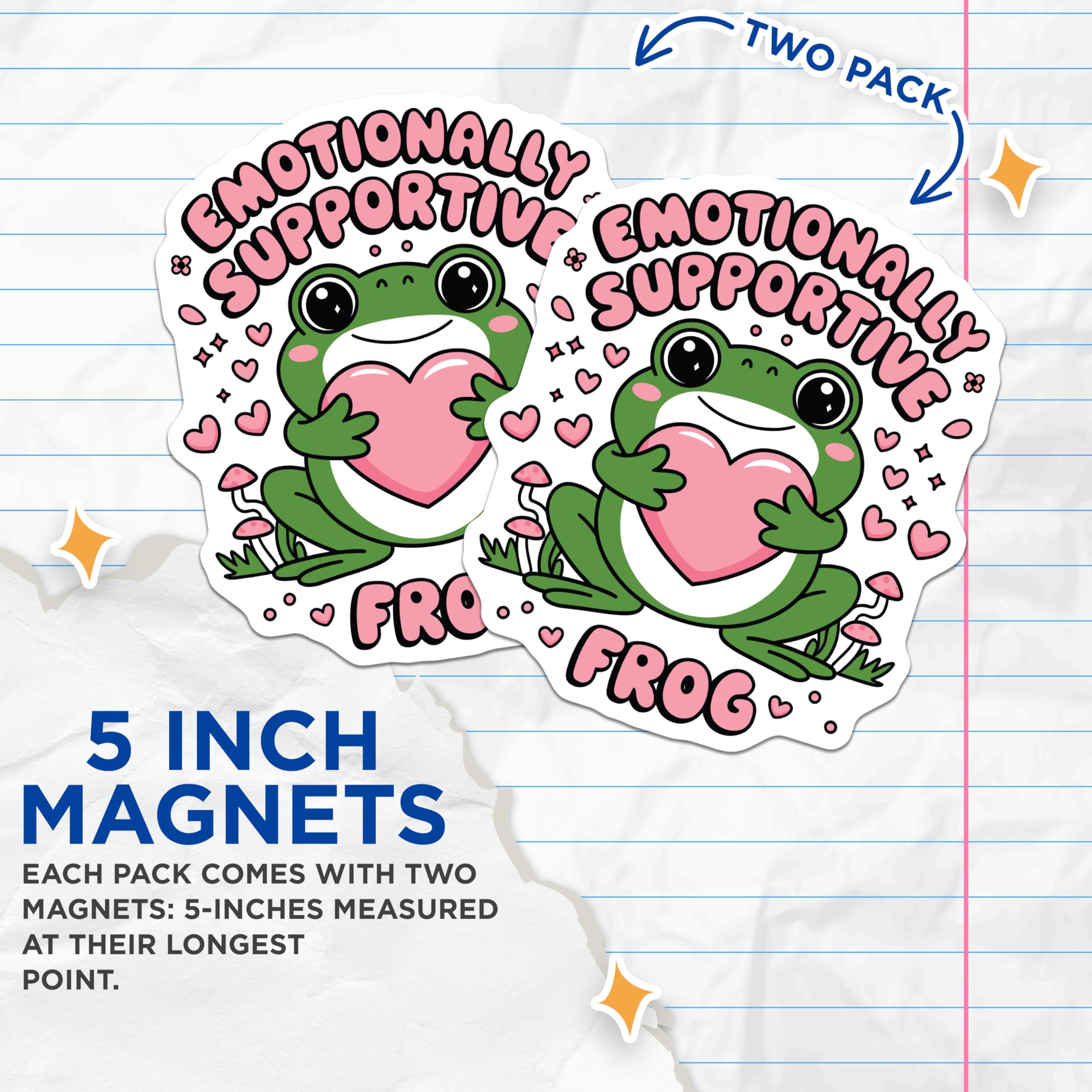 (2 Pack) Frog Magnets - Emotionally Supportive Frog - Cute Frog Decor - 5" On Longest Side - Premium Magnet - for Cars, Refrigerators, Toolboxes, Lockers - Made in USA - MAG16563